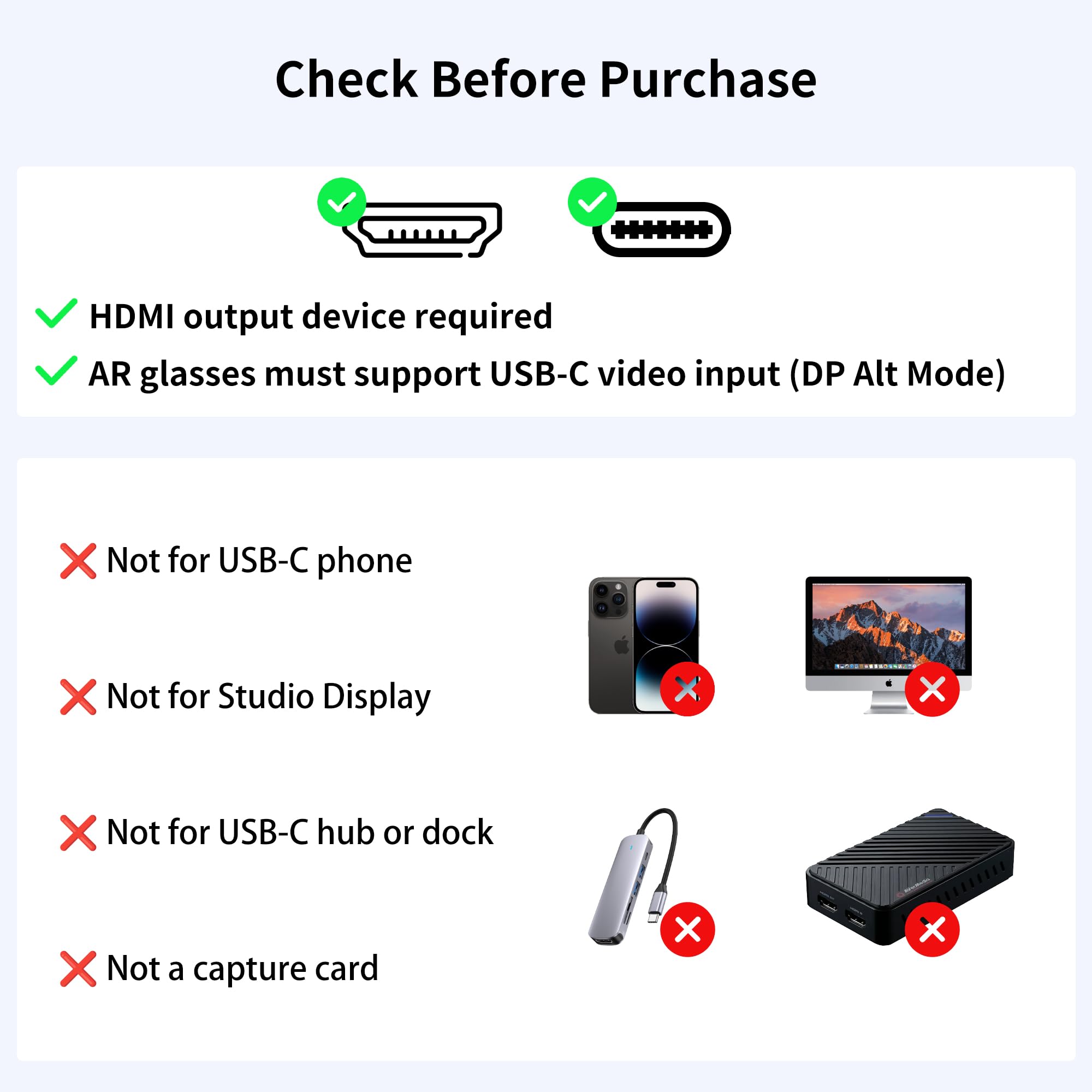 Adattatore da HDMI a USB-C Femmina 4K@60Hz – Convertitore da sorgente HDMI a monitor USB-C e occhiali AR – Compatibile con Viture, Xreal, RayNeo, Rokid – Per PS5, Xbox, Switch, Dock Steam Deck