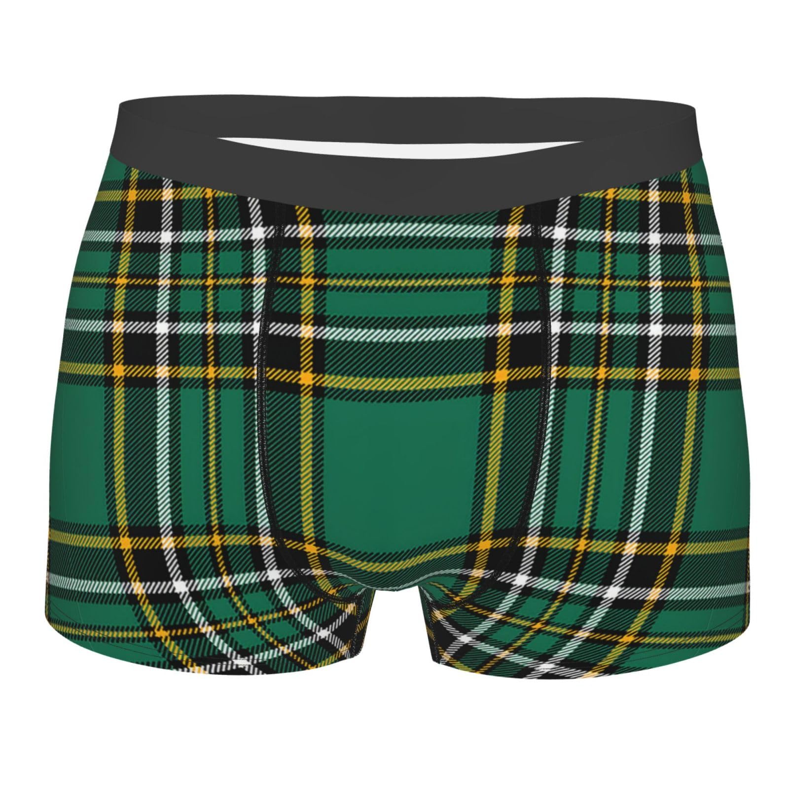 Men'S Boxer Briefs Textured Irish Tartan Plaid Underwear Elasticated Stretch Shorts Suitable For Leisure, Sports Business Black