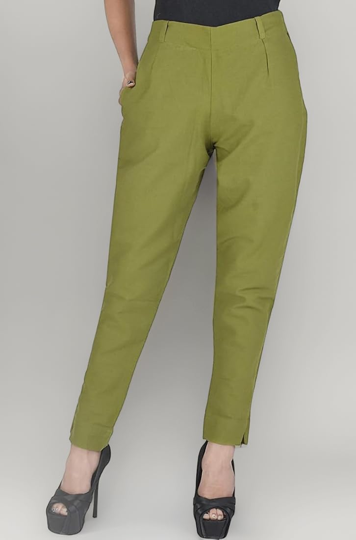 Buy Ruhfab Regular Fit Cotton Trouser Pants for Women/Ladies Cotton Pants  (Olive-Green/Medium) at Amazon.in