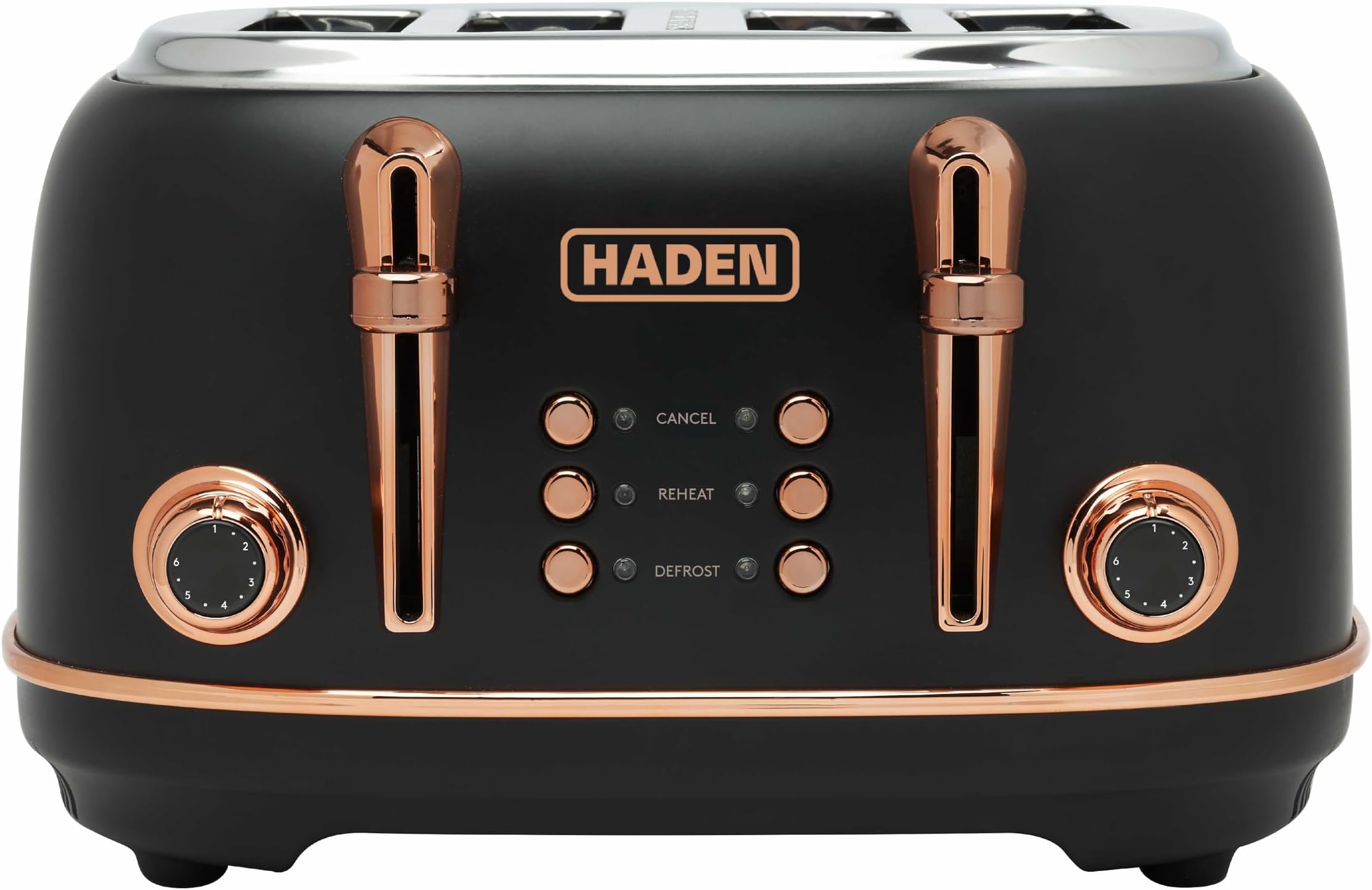 Heritage Black Toaster 4 Slice - Adjustable Browning Control, Reheat and Defrost Functions 4 Slice Toaster - Stainless Steel Toaster 4 Slice - Self-centring Function - 1370-1630W