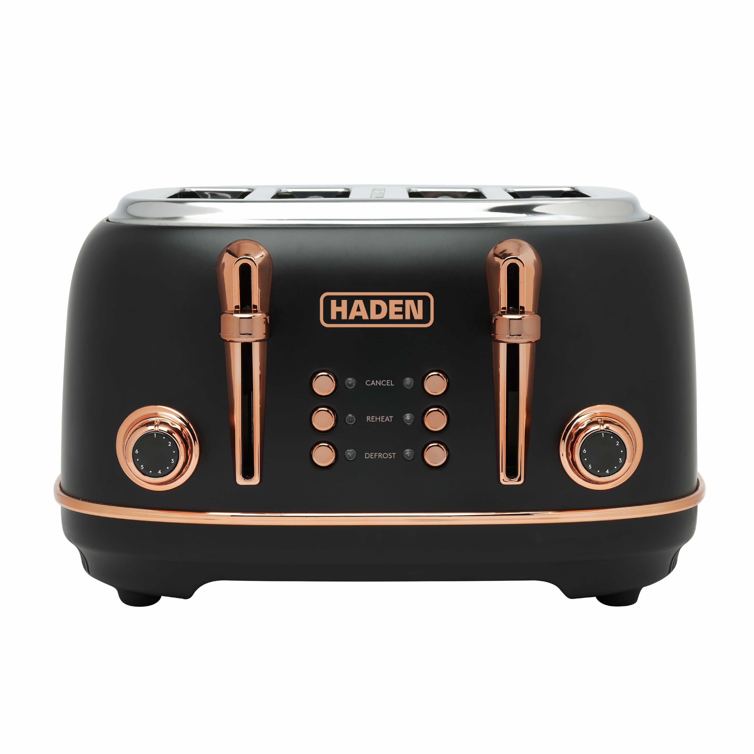 Haden Heritage Black Toaster 4 Slice - Adjustable Browning Control, Reheat and Defrost Functions 4 Slice Toaster - Stainless Steel Toaster 4 Slice - Self-centring Function - 1370-1630W