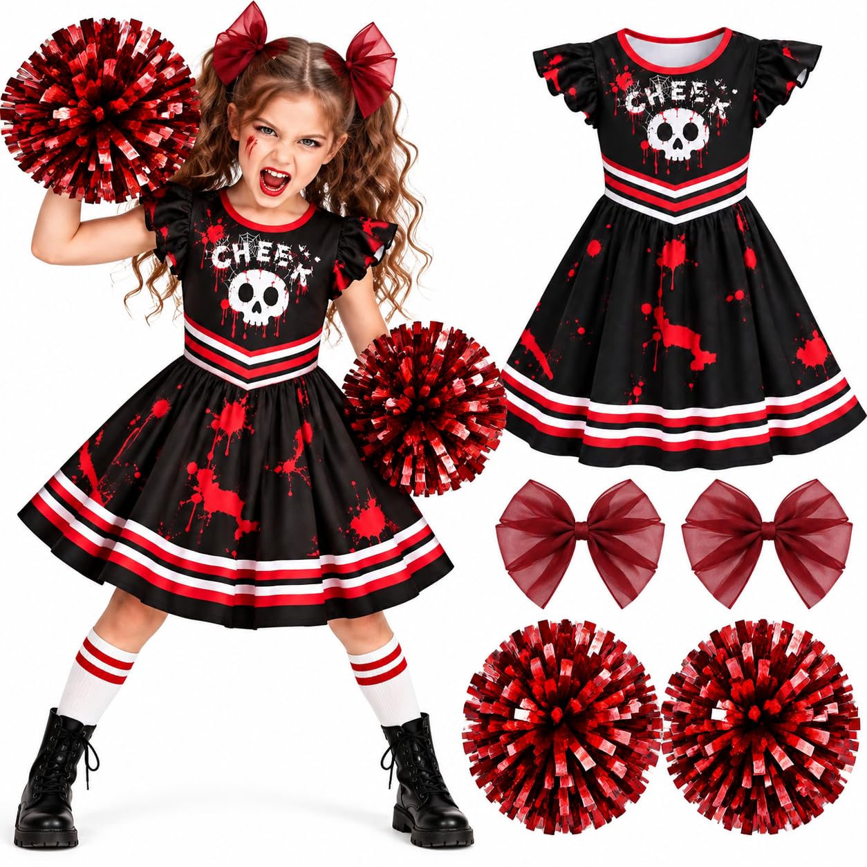 Girl Scary Bloody Cheerleader Costume, Zombie Cheerleader Costume for Halloween Dress Up Parties — image 1