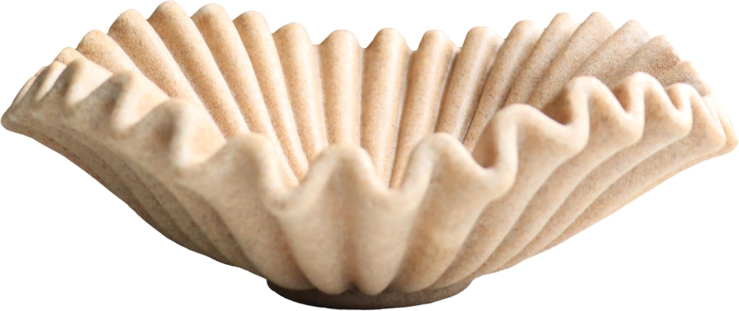 Large Decorative Bowl decor, Scalloped Pedestal Bowls for Modern Home Decor,Ruffle Decor,Stylish Key Bowl for Entry Table,Decorative Fruit Bowl for Kitchen Counter,Beige