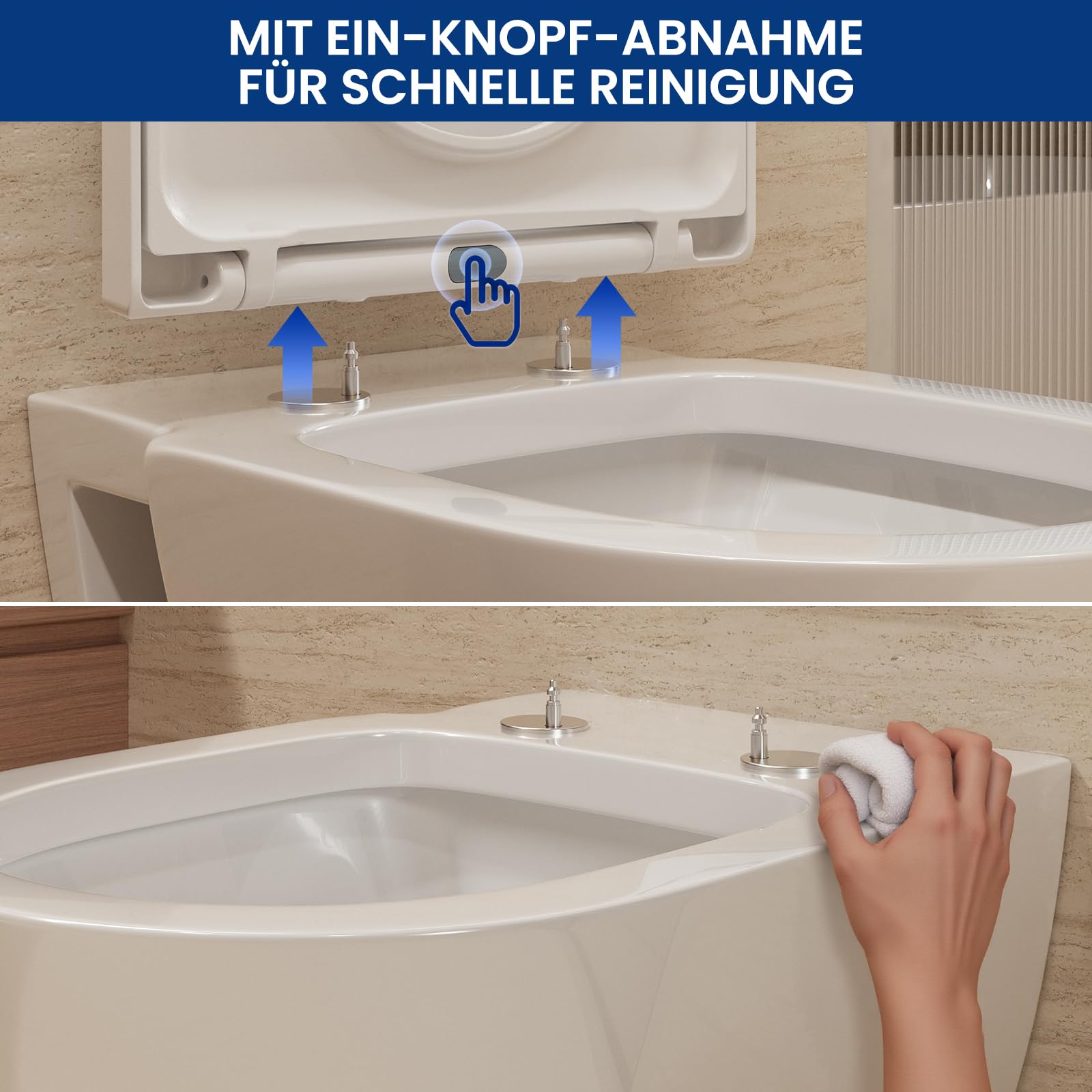 CECIPA Toilettendeckel mit Absenkautomatik, WC Sitz D Form, Klodeckel Weiß, Klobrille Quick Release, WC Deckel, Familien Toilettensitz, Klositz Soft Close,Quick Release Toilettenbrille Absenkautomatik