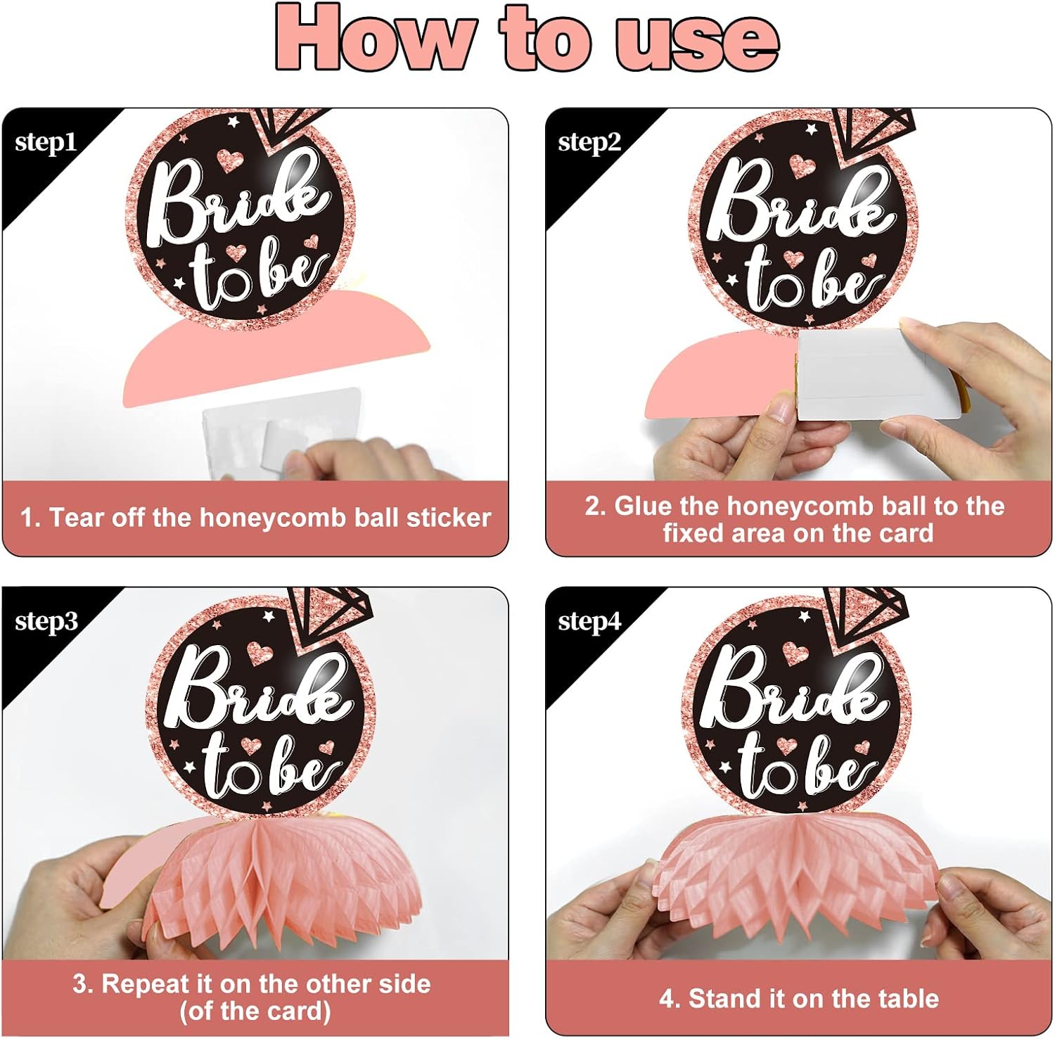 8Pcs Bachelorette Party Decorations Bride To Be Honeycomb Centerpieces, Rose Gold Bridal Shower Table Topper Party Supplies, Pink Hens Night Women Table Centerpieces Wedding Engagement Decor