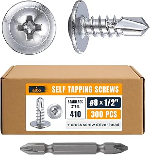 ALBO 300 PCS, #8 x 1/2" Stainless Steel Self Tapping Screws, 410 Stainless Truss Head Sheet Metal Screws, Self Drilling Screws for Steel & Aluminum, Magnetic Fasteners