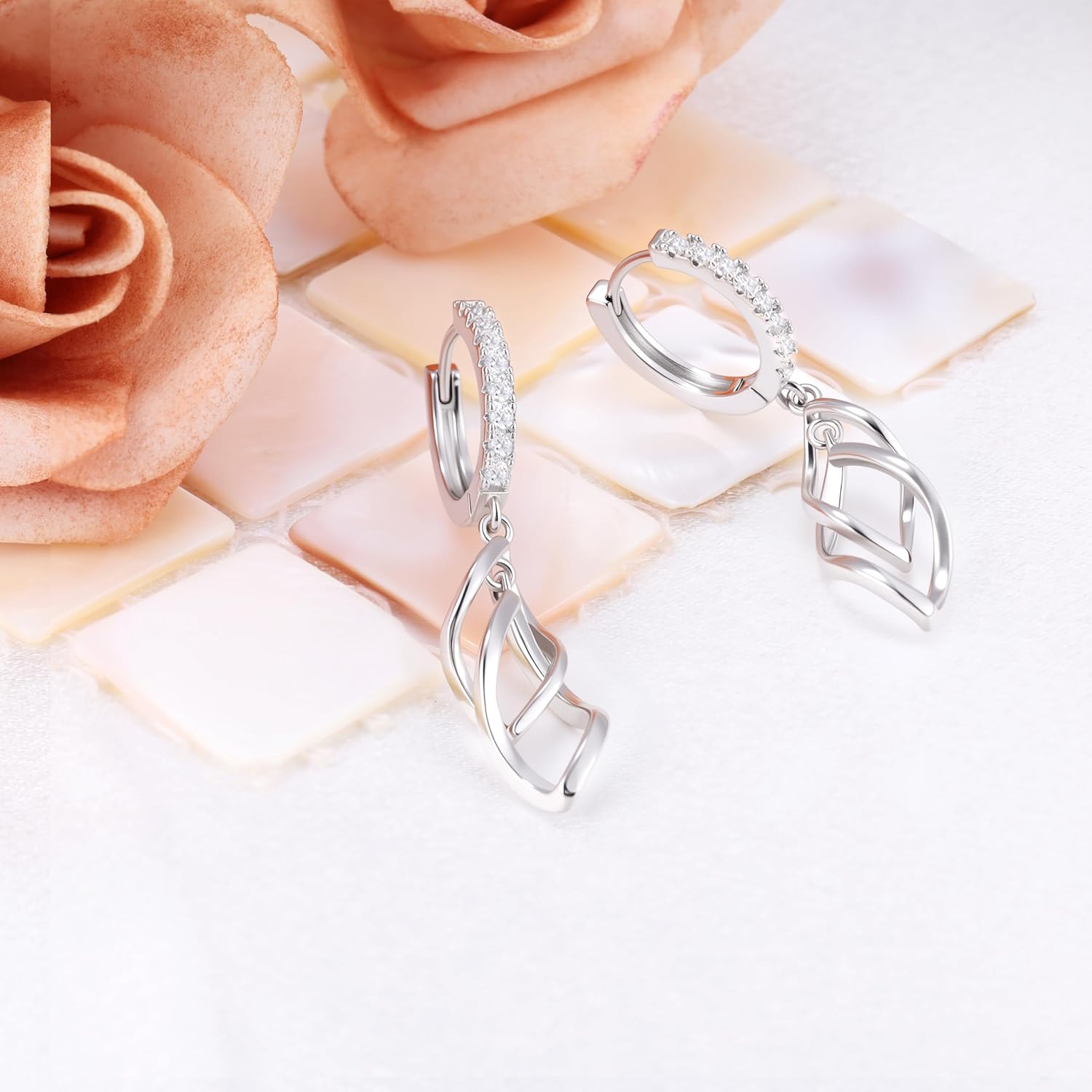 Sterling Silver Infinity Earrings for Women Sparkling Cubic Zirconia Dangle Hoop Earrings Hypoallergenic CZ Long Loop Dangling Earring Fashion Gifts for Her Mom Wife - Image 2