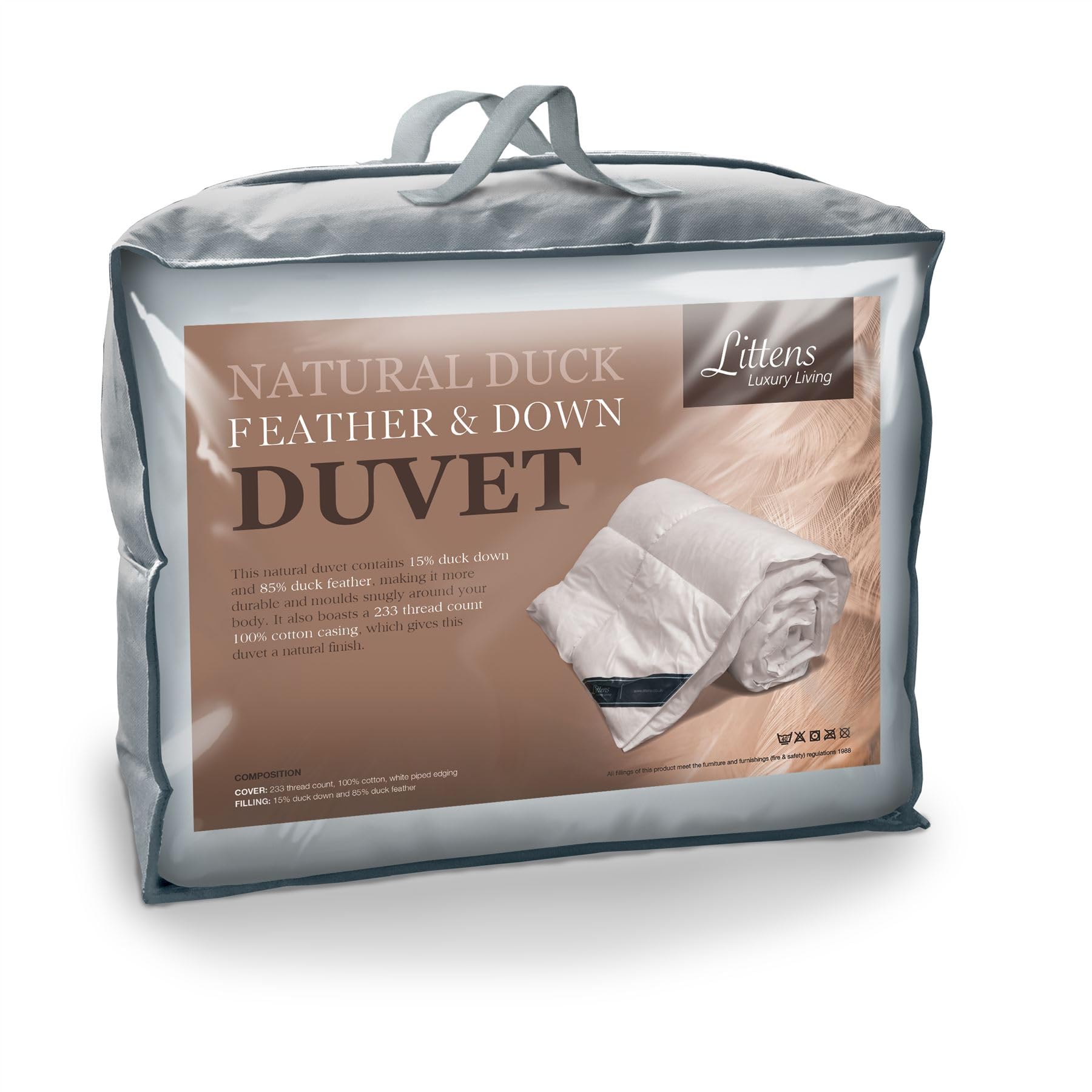 Littens Duck Feather and Down Duvet Quilt, 15 Tog, Superking Bed Size, 230TC 100% Cotton Anti-Dust Mite & Down-Proof