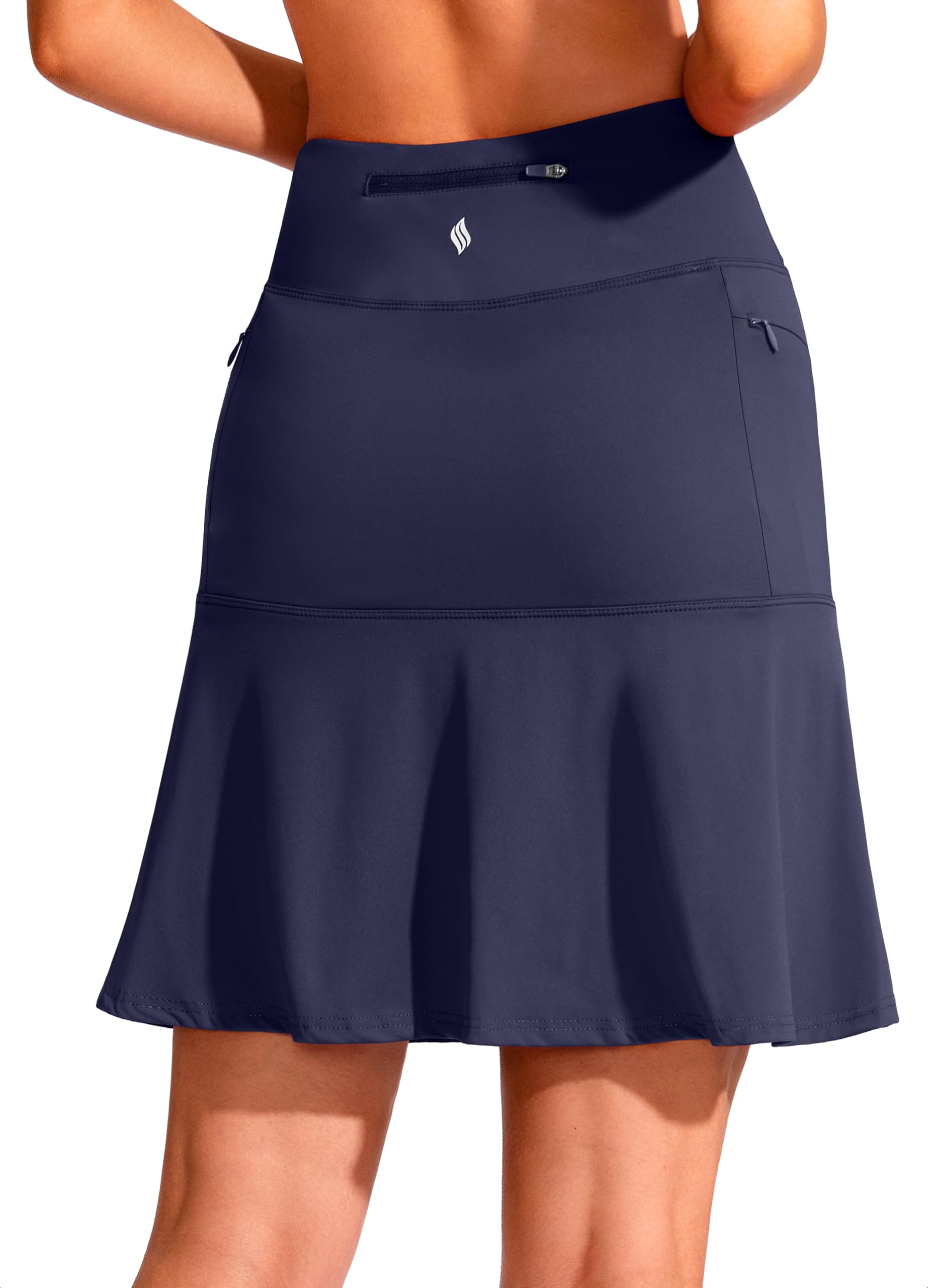 SANTINY 19 Golf Skorts Skirts for Women Zipper Pockets Knee Length Skort Womens High Waist Athletic Tennis Skirt