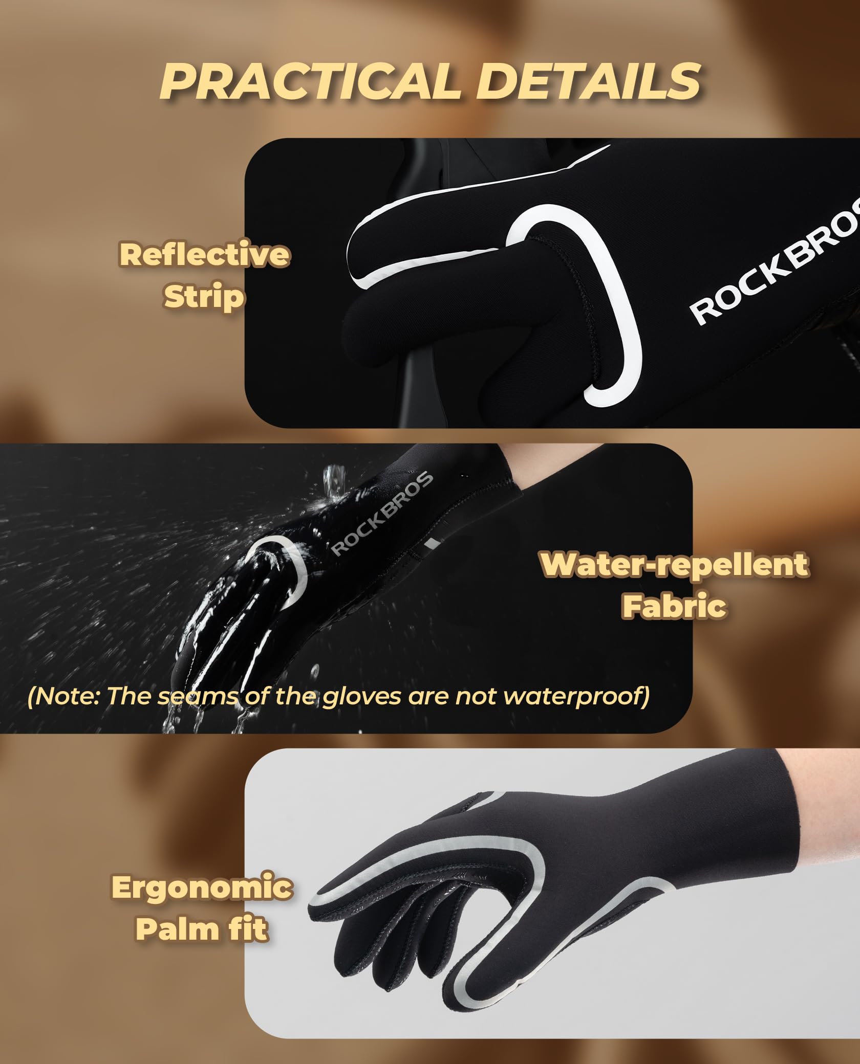 ROCKBROS Handschuhe Fahrrad Winter, Fahrradhandschuhe Wasserdicht und Winddicht, Laufhandschuhe Damen Herren, Sport Handschuhe für MTB, Rennrad, Laufen e Rodsport