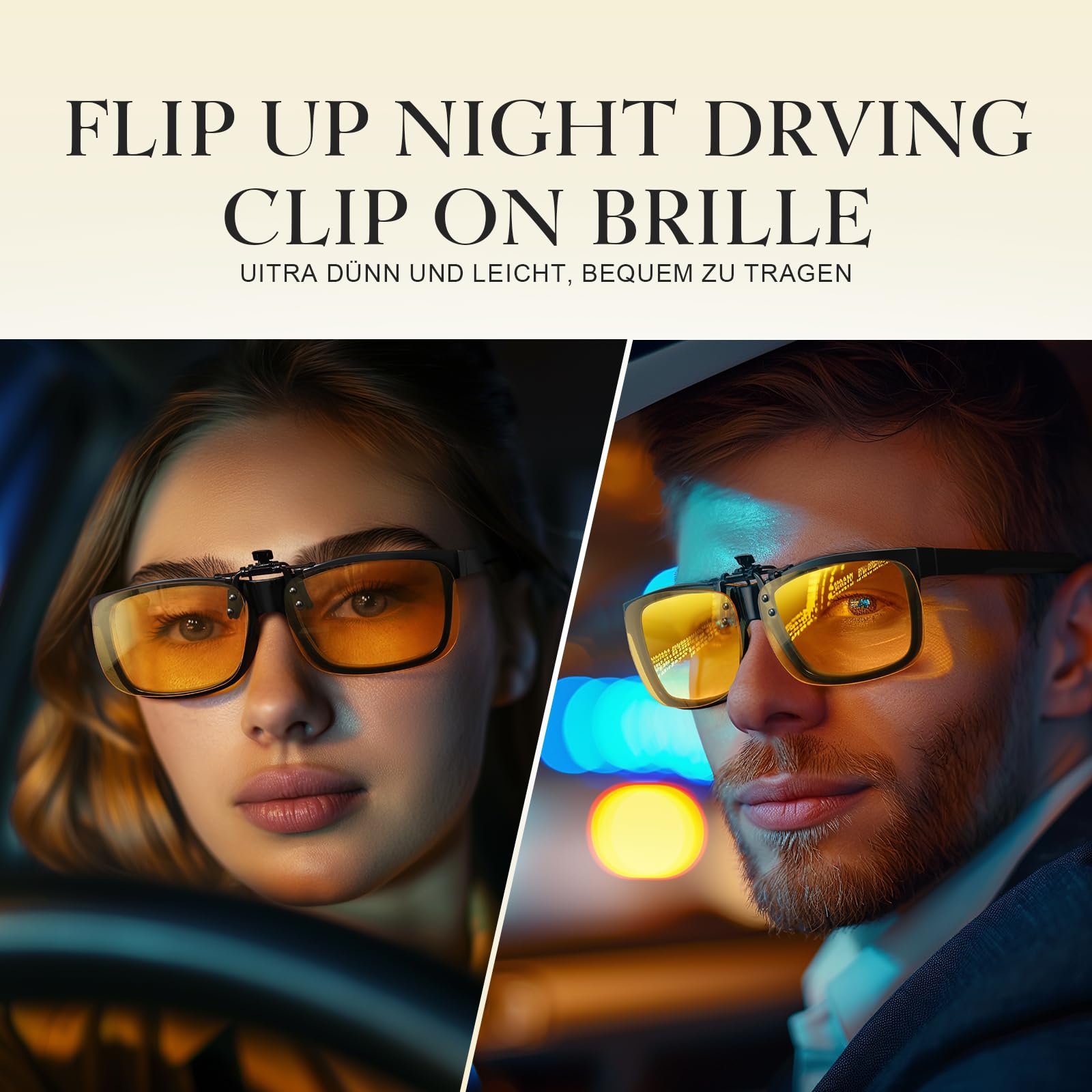 Clip-on Nachtfahrbrille-Nachtbrille zum Autofahren für Herren und Brillenträger-Polarisiert-Reduziert effektiv die Blendung von entgegenkommenden Scheinwerfern-HD Sichtglas(58 * 37mm)