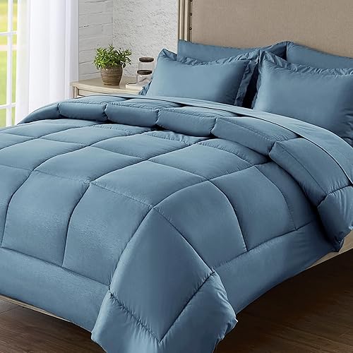 Twin Bed in a Bag 5 Pieces Comforter Set Twin, Wood Grain Texture Bedding Comforter Set Blue Bed Set with Comforter, Pillowcase, Flat Sheet, Fitted Sheet and Pillow Sham