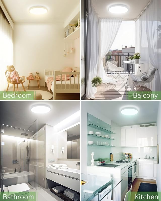 zemty 24W LED Mennyezeti Lámpa, 22cm Kerek, 2100 Lumen, 3 Színhőmérséklet (3000K/4500K/6000K), Ultravékony Modern Világítás Fürdőszobába, Ko