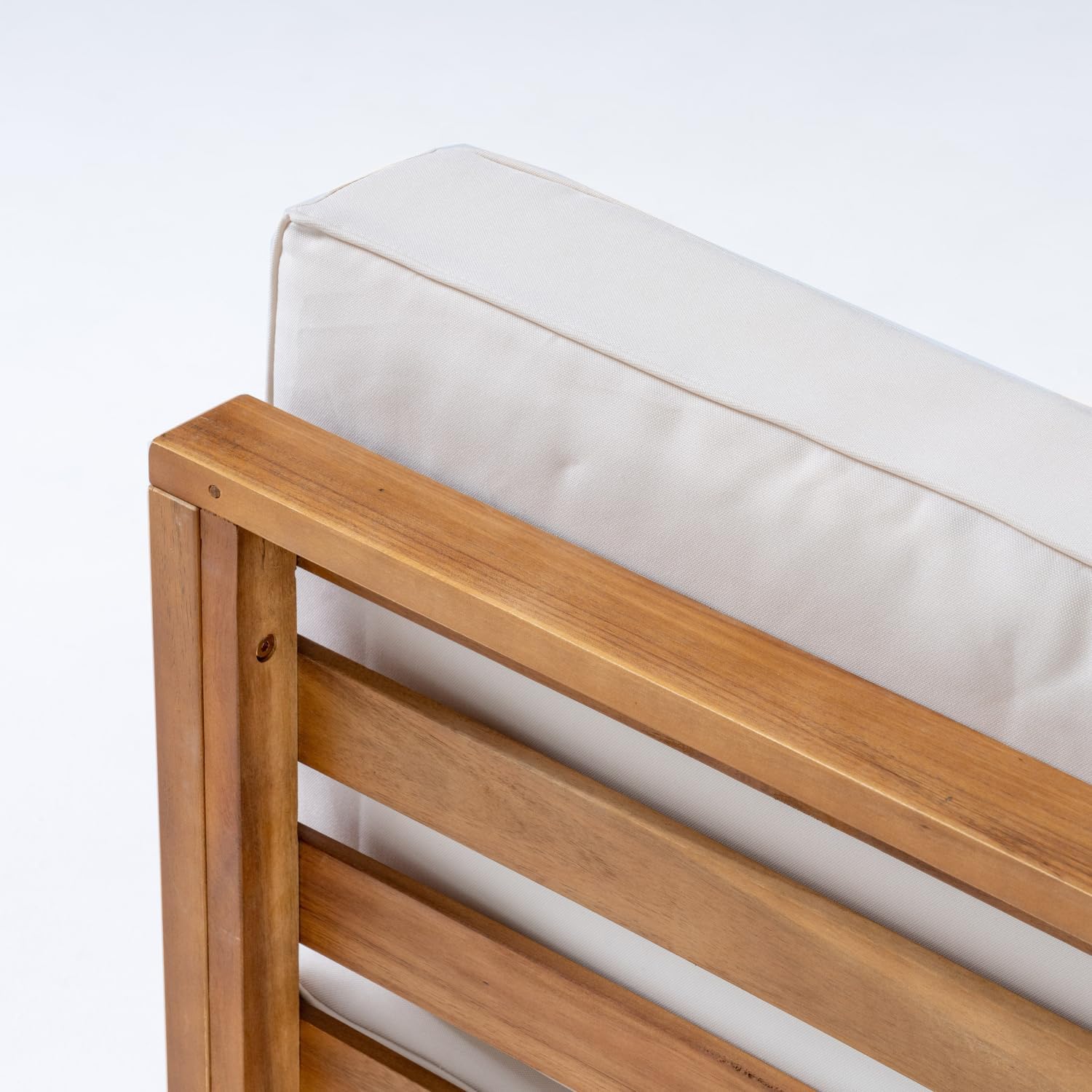 3-Piece Love Seat Set with Coffee Table, Beige Acacia Wood Beige Modular Loveseat Set for Porch, Patio, Or Deck Cozy Gathering