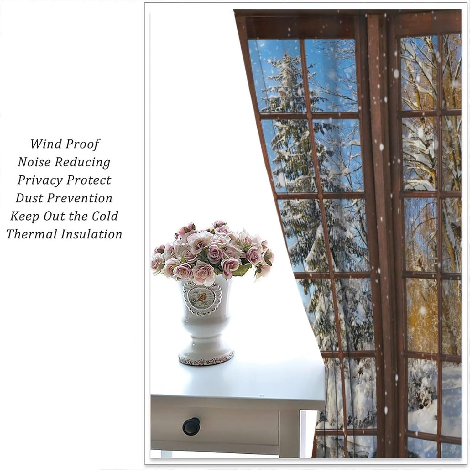 JESTRONRY Winter Snow Scene Curtains, Xmas Snowflake Forest Tree Pine Natural Scenery Thermal Drapes Window Treatments Living Room Bedroom Kitchen Bathroom Decor Curtains W42xL63in