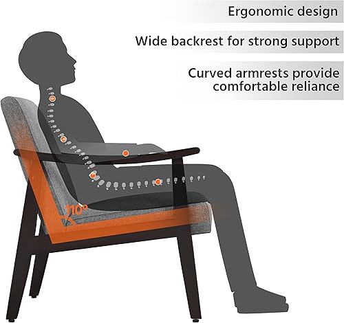 Miniatura 7 de Yaheetech Silla de ocio con reposabrazos y pies sólidos, silla moderna de mediados de siglo, sofá lateral de tela de lino para sala de estar y