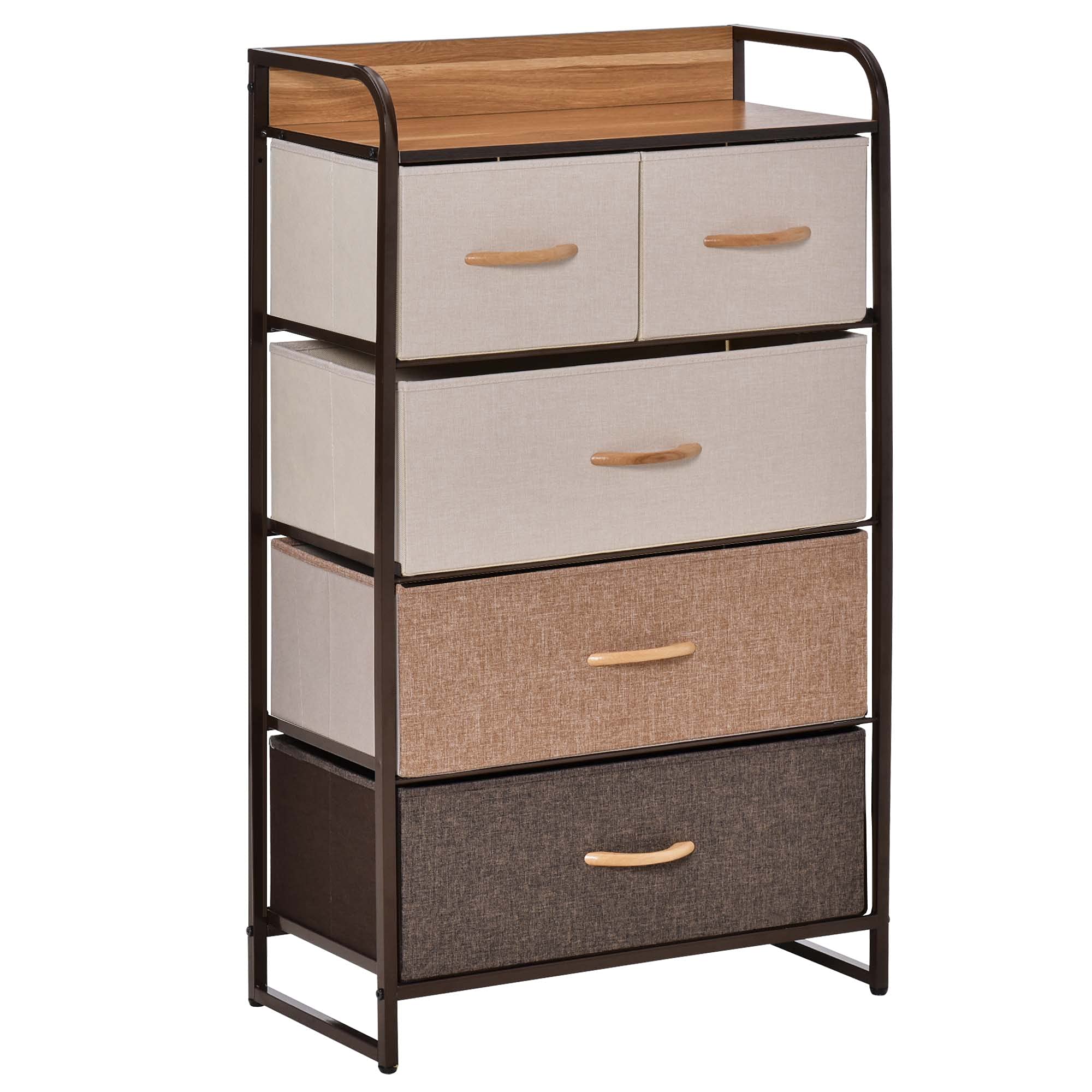 HOMCOM Cómoda con 5 Cajones de Tela Plegables, Cómoda para Dormitorio Estrecha con Marco Metálico, Cajonera para Espacios Pequeños, Sala de Estar, Vestidor, Baño, Multicolor