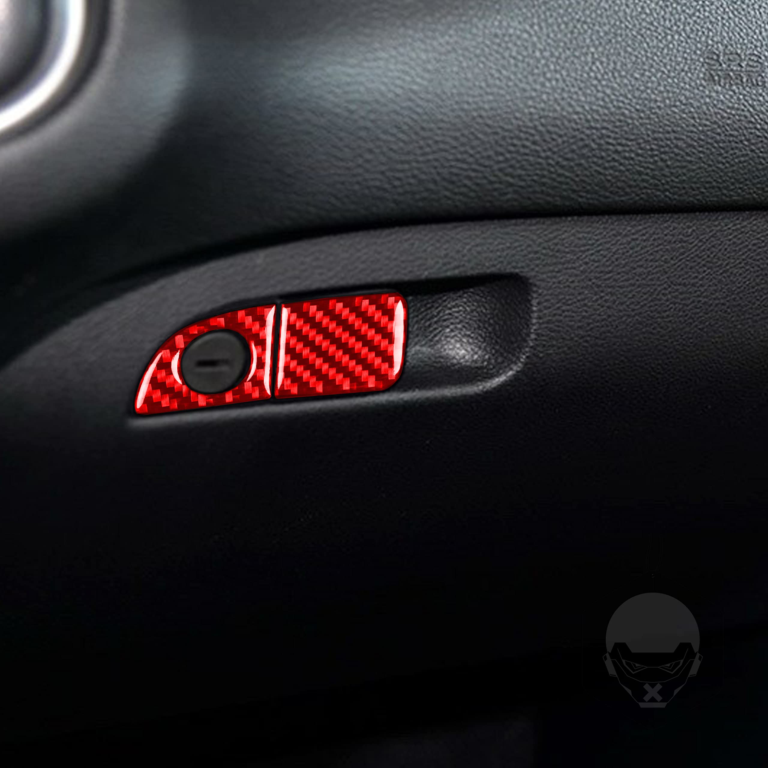 PJFUS Real Soft 3K Red Carbon Fiber Car Co-Pilot Glove Storage Box Keyhole Switch Panel Trim Sticker Auto Interior Decoration Compatible with Dodge Challenger/Charger 15-23/Chrysler 11-23 Accessories