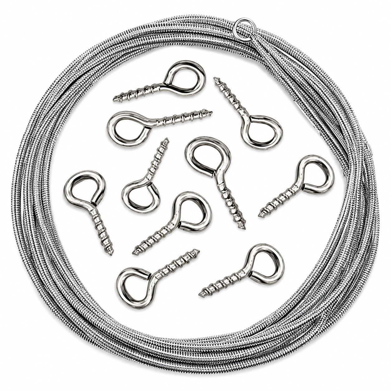 Livshine Spring Curtain Wire 2 Meter with 8 Screw Eye Hooks, Flexible Metal Curtain Hanging Wire Kit for Windows, Café Curtains, Photo Display, String Lights and Lightweight Decorations-image-18