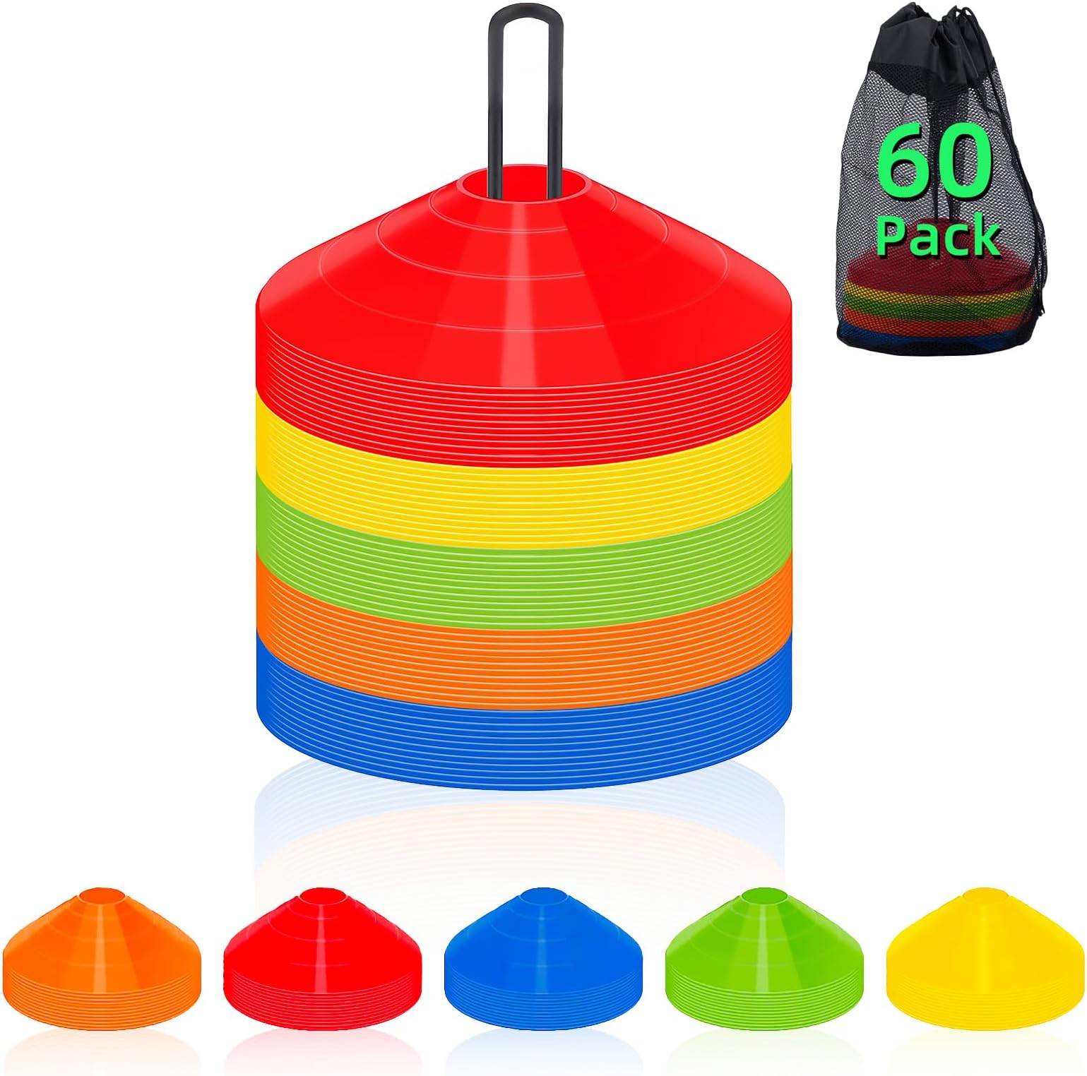 60/120 Pack Agile Soccer Cones with Portable Bags & Brackets,Sports Cones,cones for sports training，soccer cones for training，soccer training equipment，Agile Soccer Cones Used for Football Training
