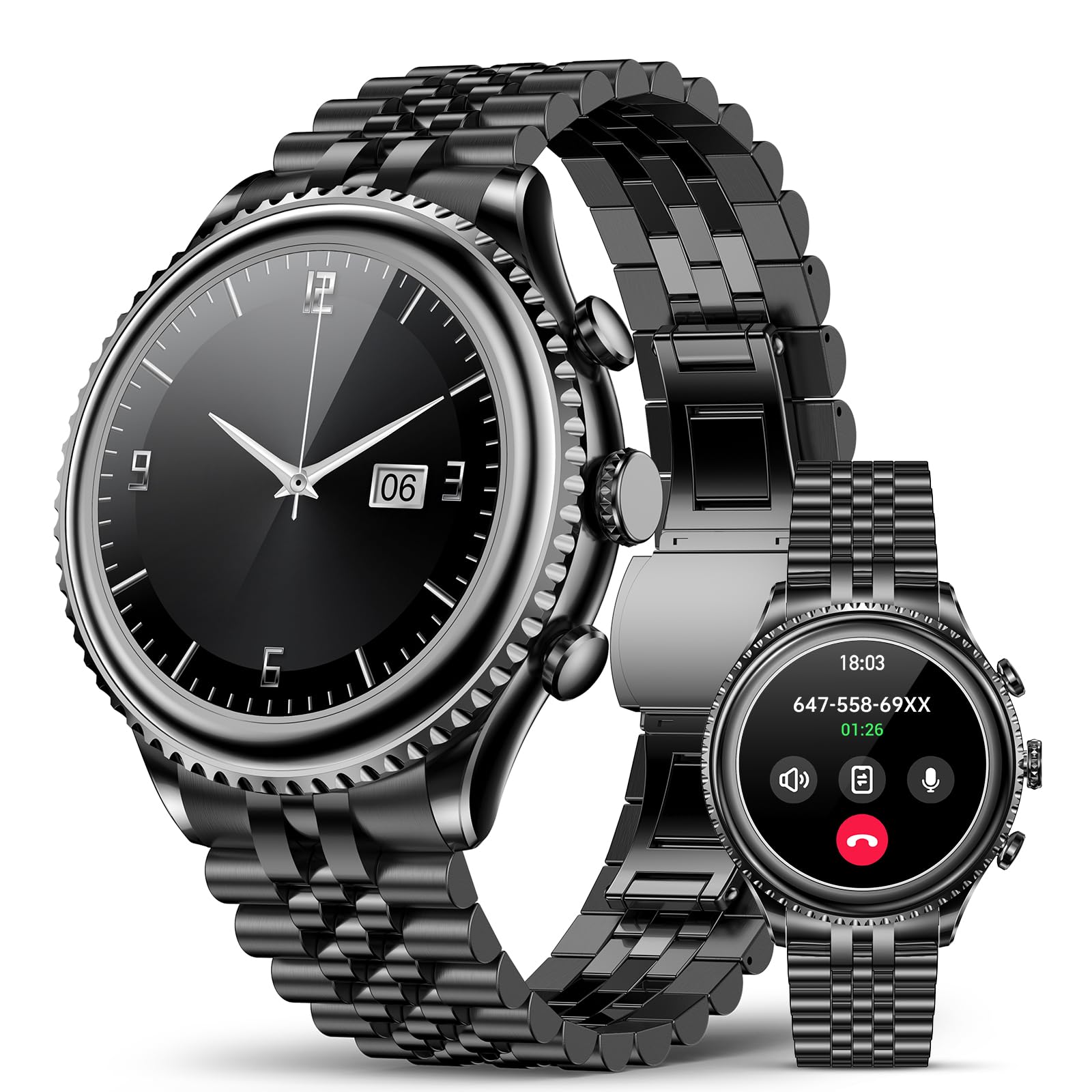 2025 Rotating Bezel Smart Watch for Men with Bluetooth Call, Heart Rate, Blood Pressure, SpO2, Sleep Monitor, Waterproof Round Watch with Encoder Knob, 1.32" AMOLED Display, Compatible Android and iOS