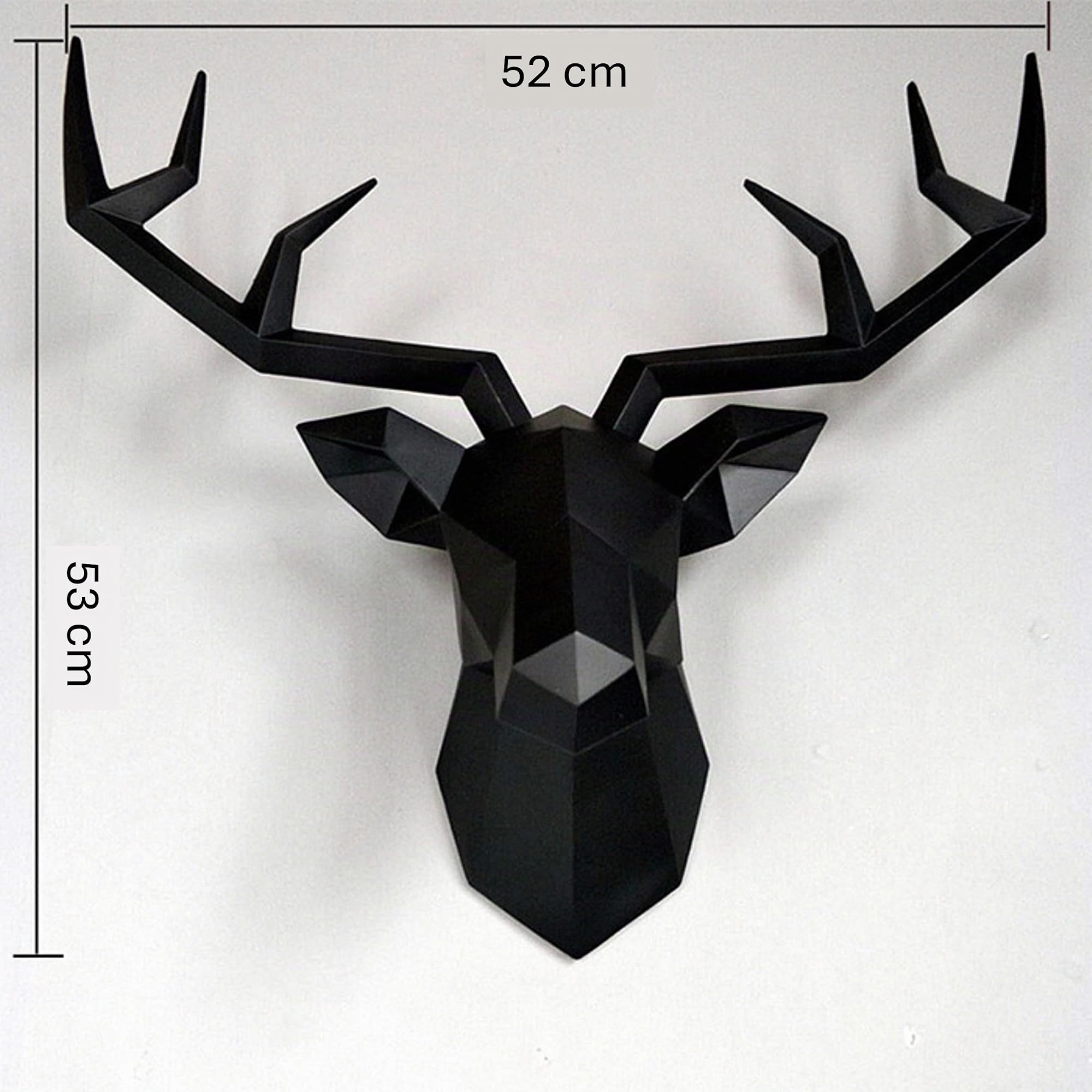 evym Sculpture murale géométrique en forme de tête de cerf - Décoration murale 3D - Pour salon, chambre à coucher ou bureau - Sculpture de tête d'animal - Noir