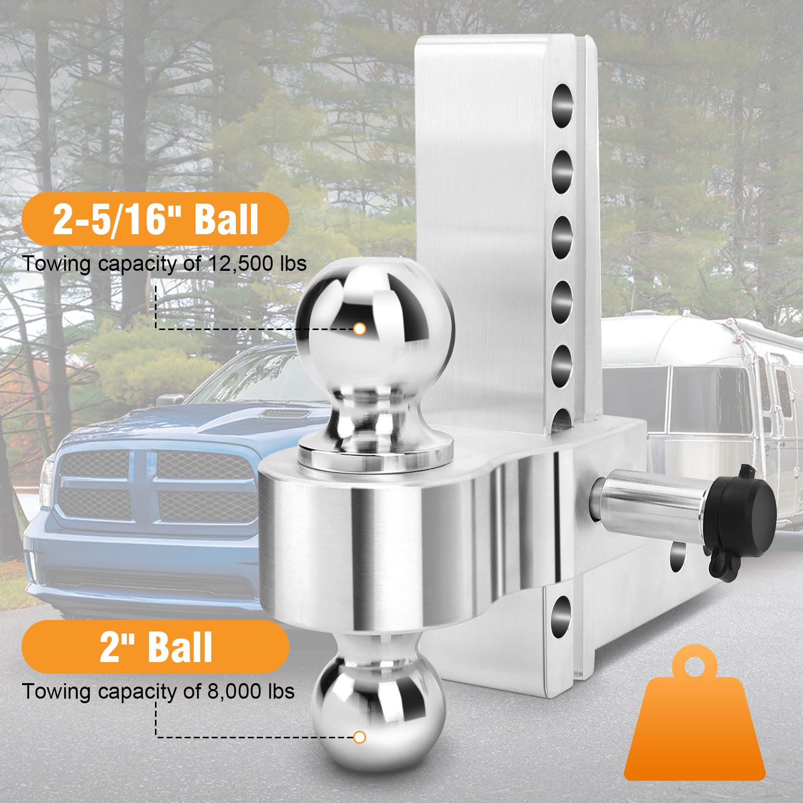 Bola de Remolque con Enganche de Bola, Enganche de Bicicleta de Metal para Remolques de Bicicletas, para Enganche de Remolque Doble de 2‑5/16 Pulgadas y Receptor de 2 Pulgadas,