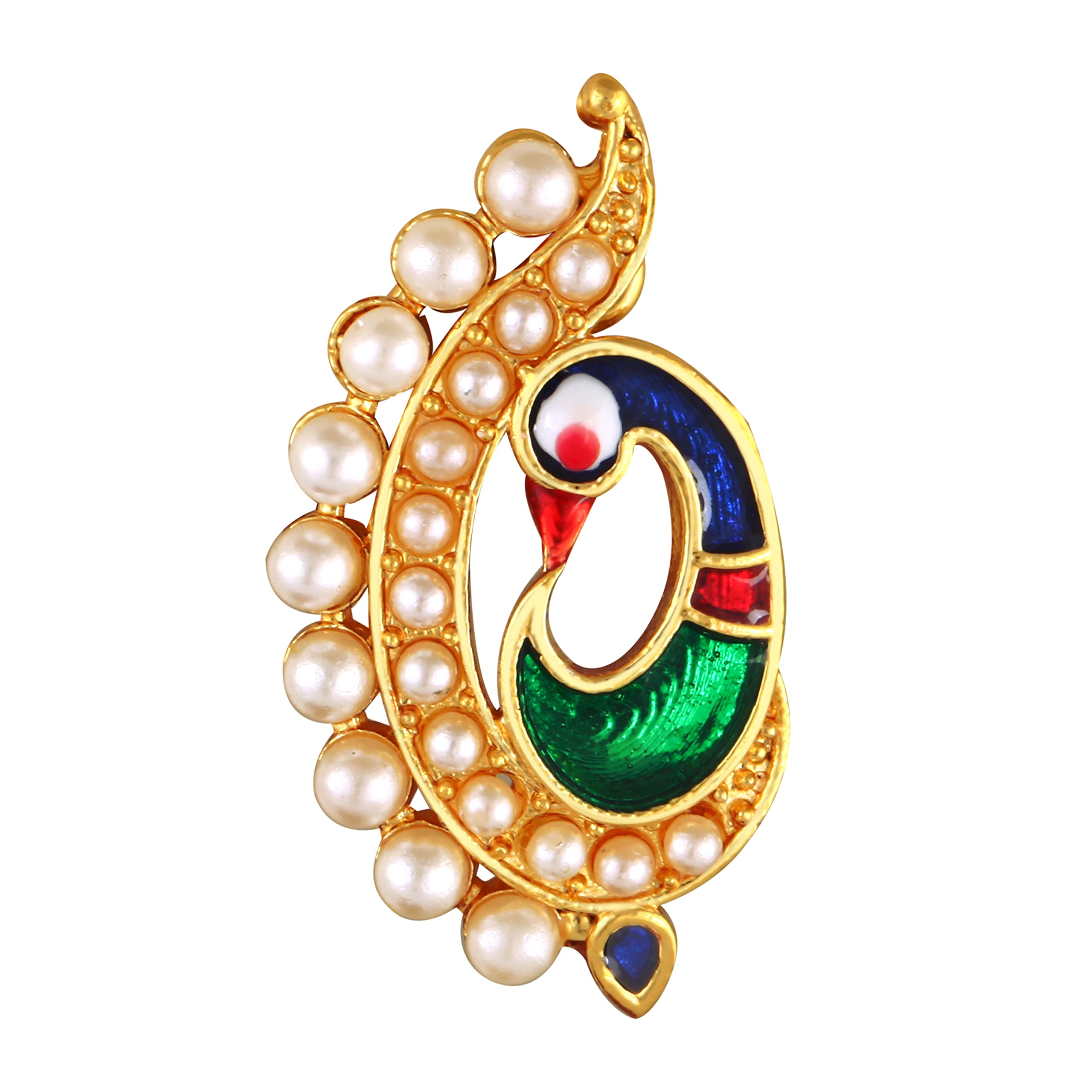 Vivastri's Pearl Beaded Peackock Style Premium Nath For Women & Girls-VIVA1244NTH-PRESS-MOTI-picture-14