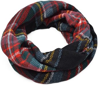 Premium Winter Soft Knit Plaid Checked Blanket Infinity Loop Circle Scarf Wrap