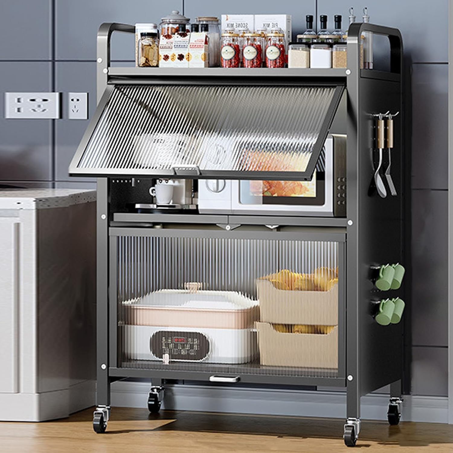 Amazon.com: Kitchen Baker's Rack with Flip Dual Door Cabinet, Kitchen ...