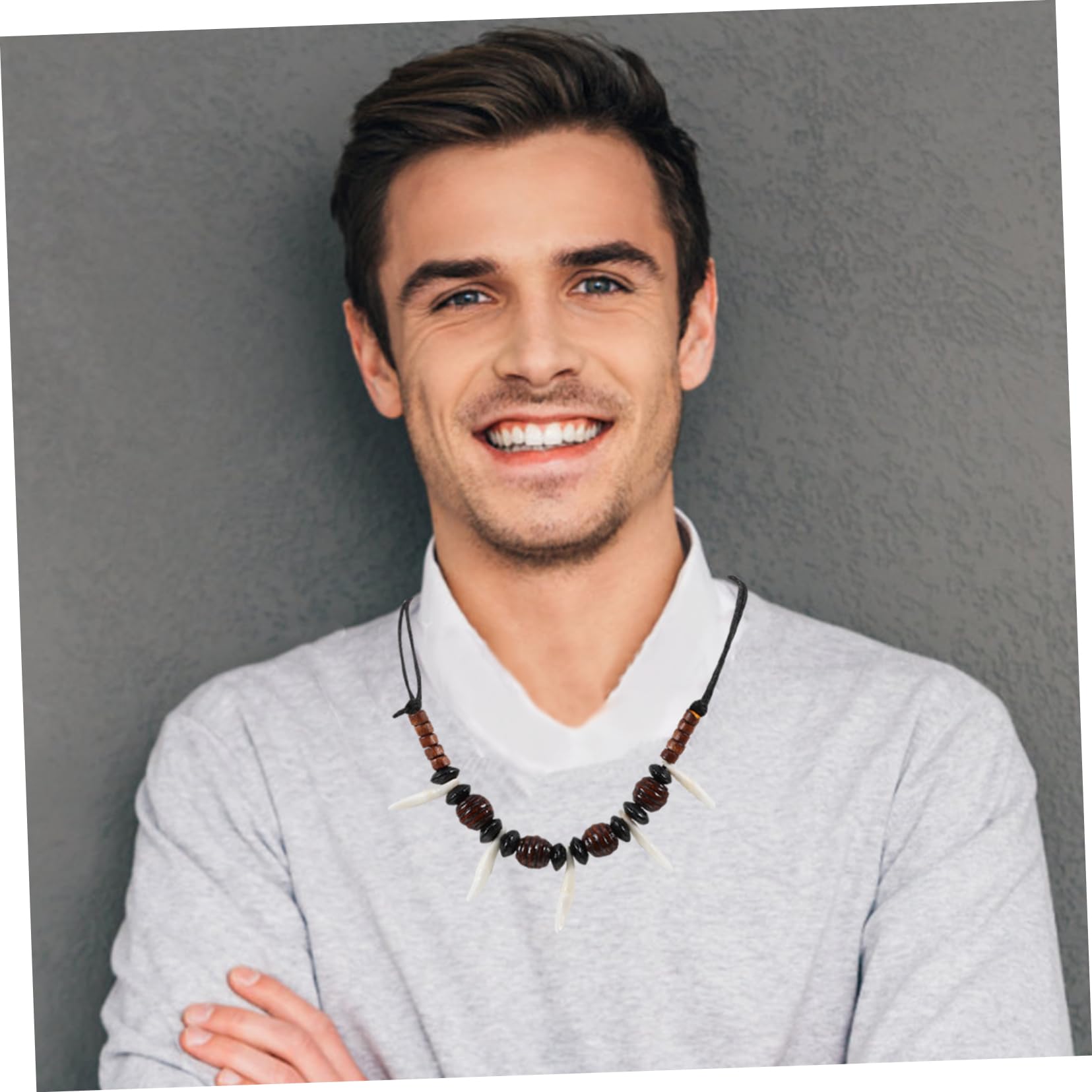 GALPADA 5pezzi Collana Per Uomini Stile Tribale Con Ciondolo Denti Di Collana Perline Bianche Accessorio Hip-hop Per Feste e Uso Quotidiano