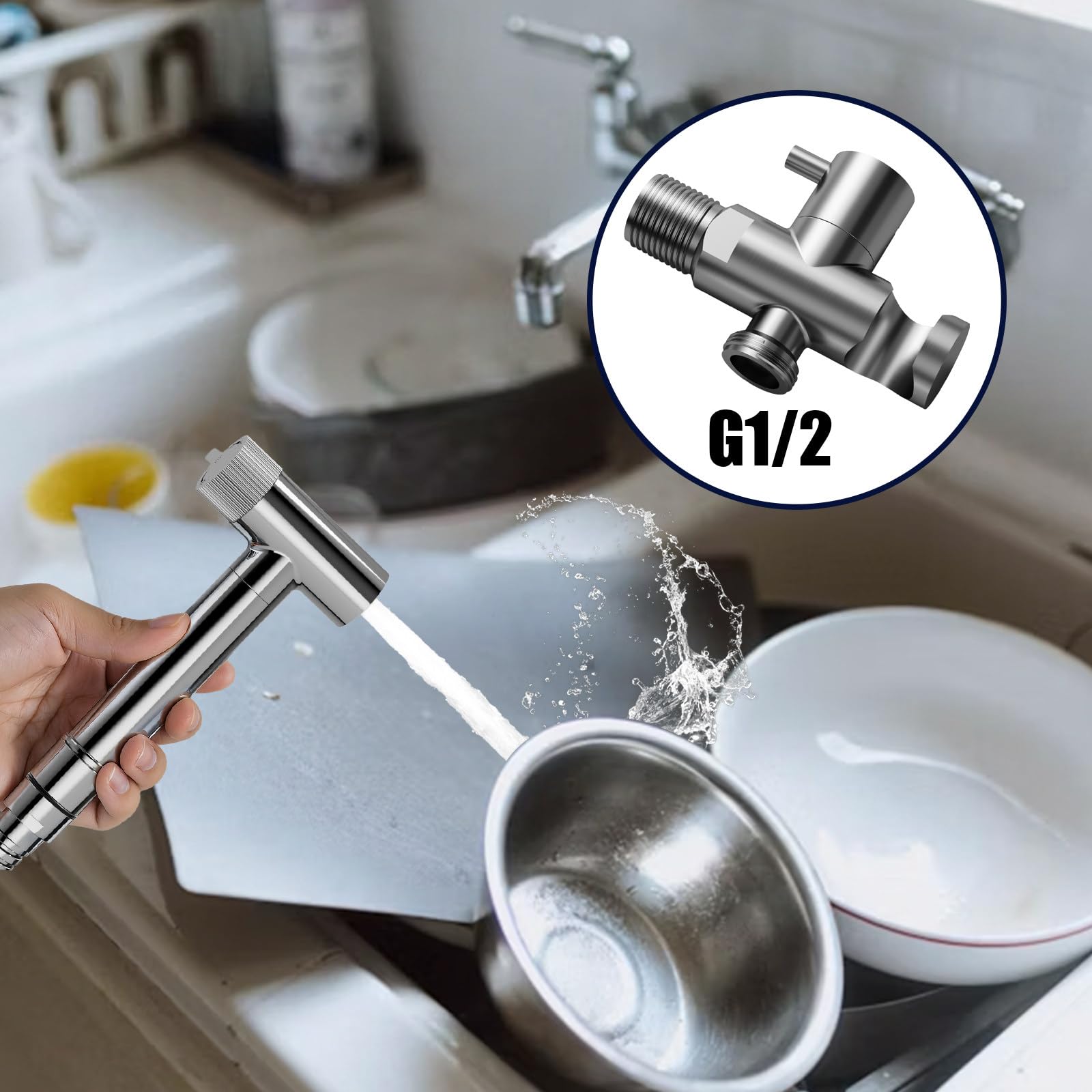 Bidet Handbrause Chrom, Baby-Stoffwindel-Sprühset mit Dual-Modus, Wandmontiert Messing Wasserspar Wand Waschen für Reinigung Spüle, Badezimmer Ecke, Toilette, WC, Persönliche