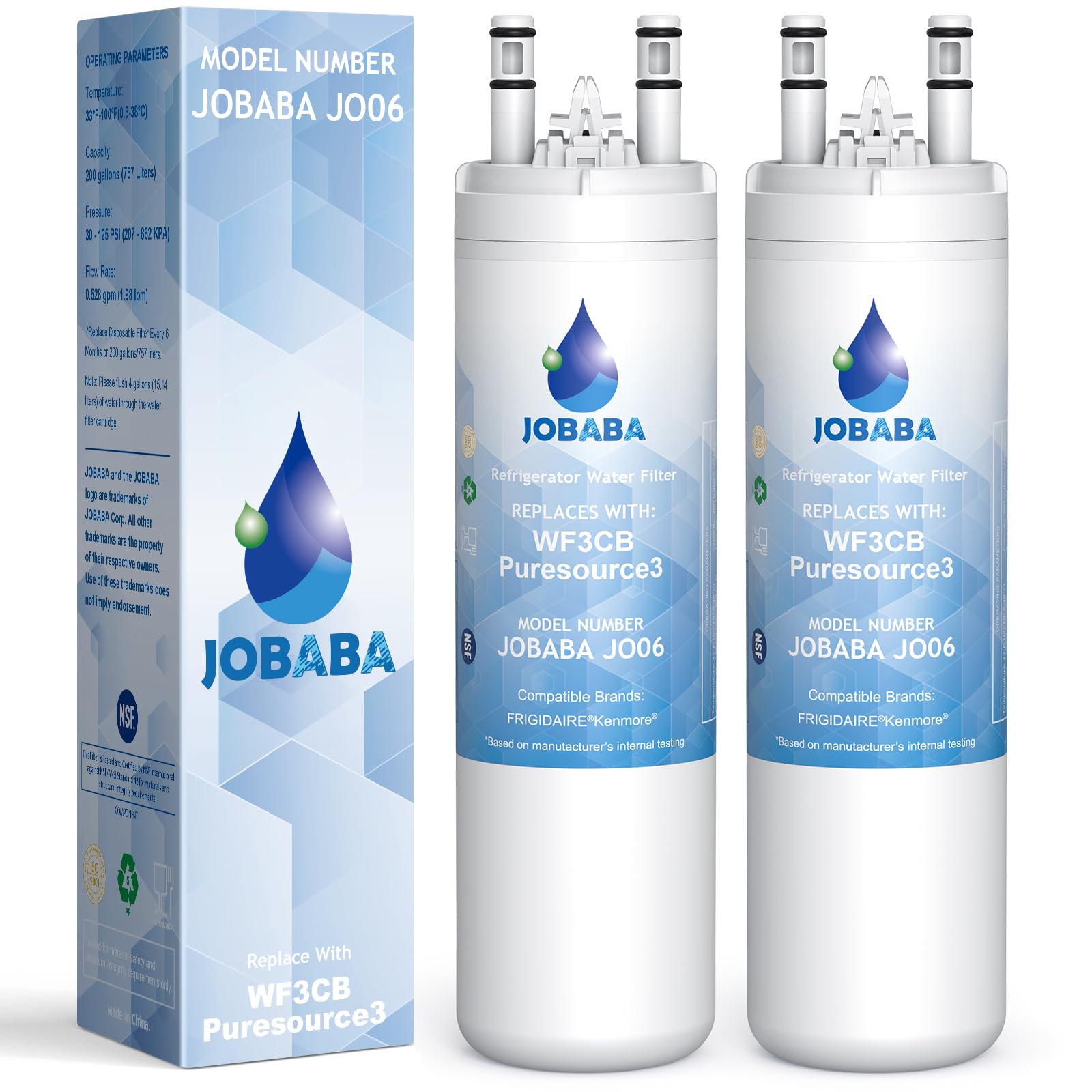 WF3CB Water Filter Replacement - Compatible with Frigidaire WF3CB, PureSource 3, 706465, 242086201, 242069601, PS3412266, AP4567491 Water Filter Replacement, Height 9 Inches, 2 Pack | Fridge.com