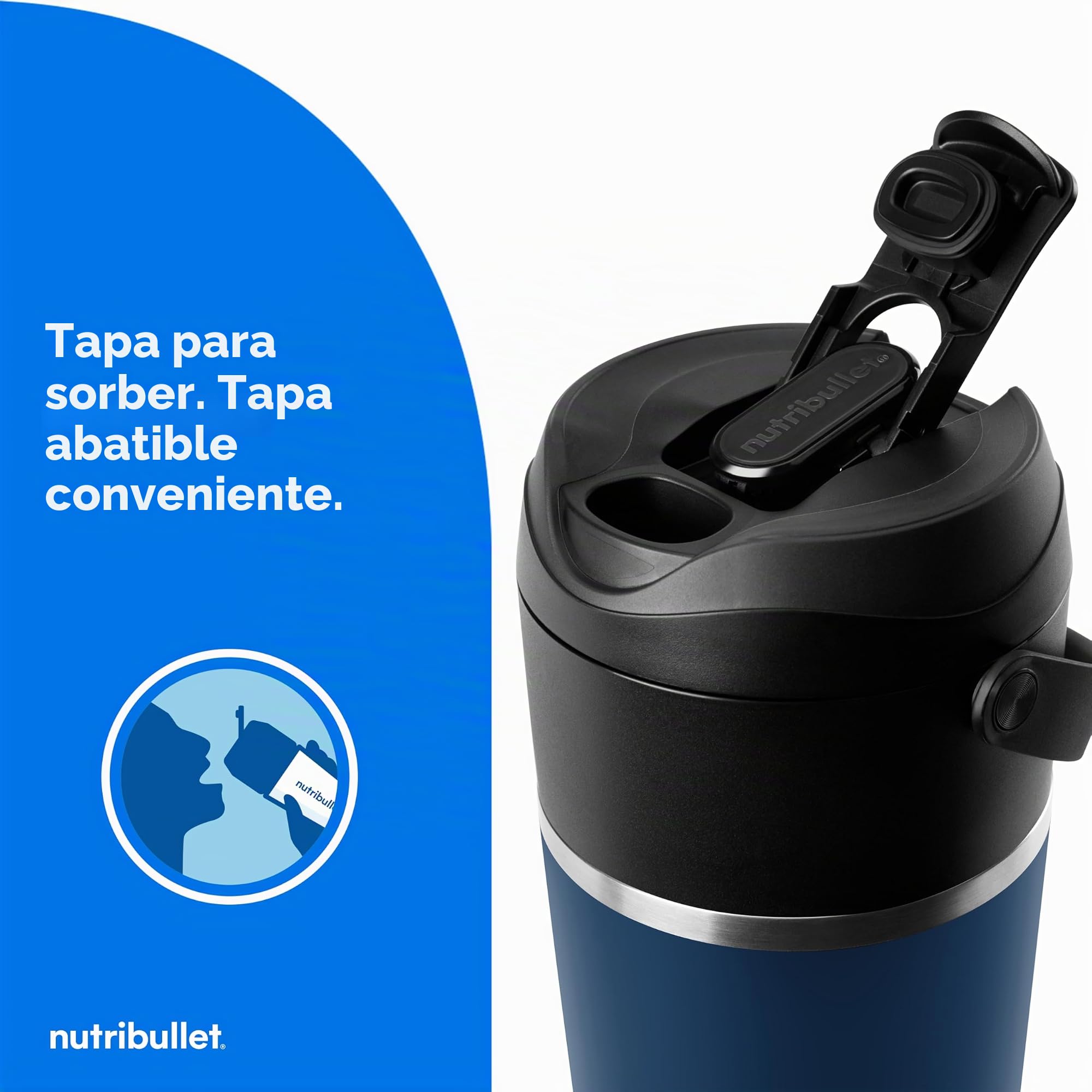 nutribullet Licuadora portátil Flip con taza aislada, índigo mate, NBPB50350IND
