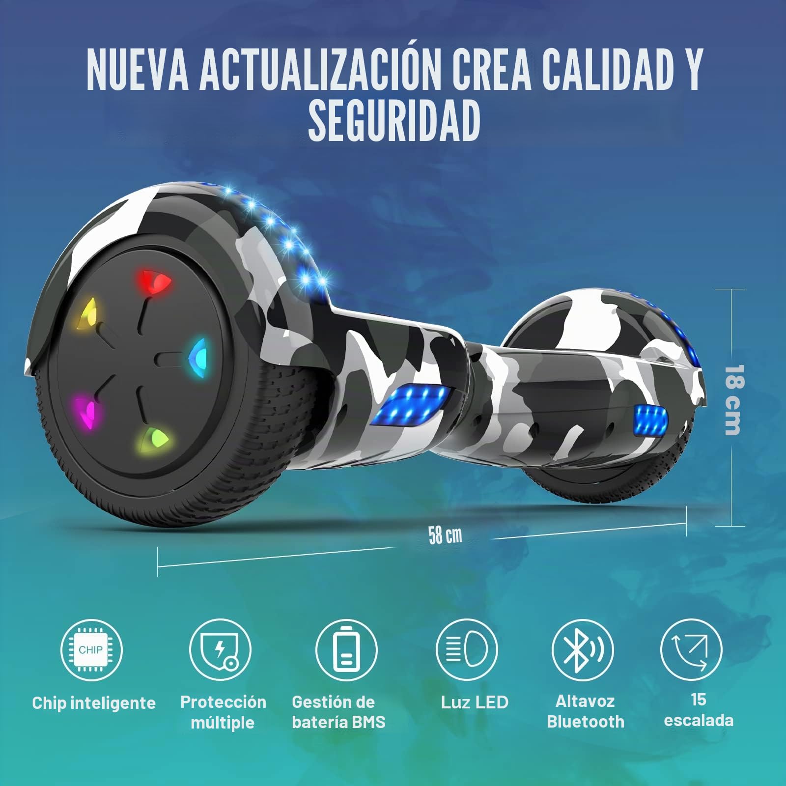 GeekMe Hoverboards de 6.5" Dual Motors 2 Ruedas de Equilibrio automático hoverboards con Luces LED Bluetooth Modelo