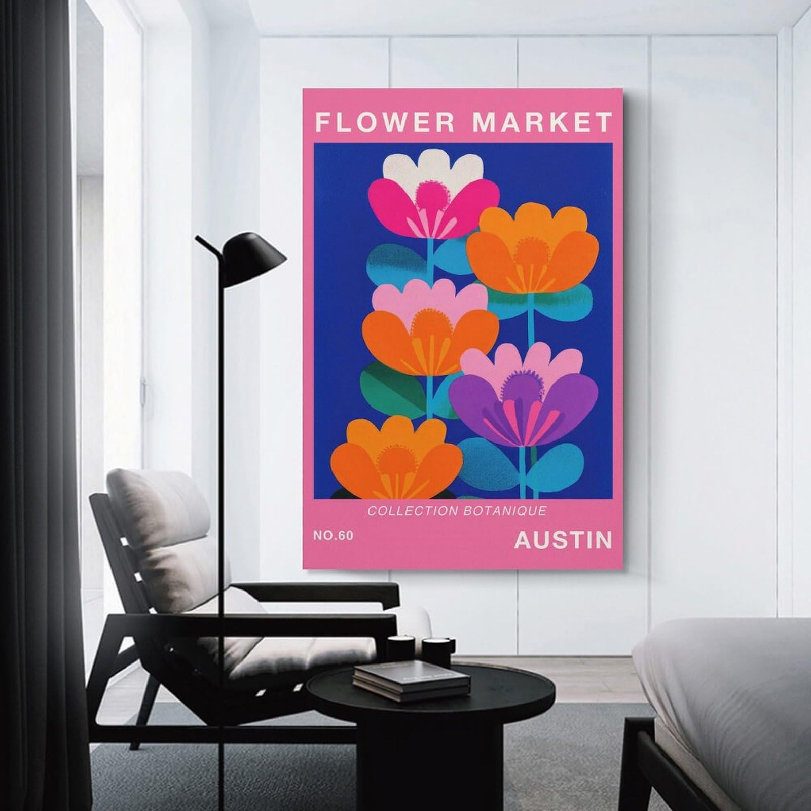 Junmoney Unframe-Style-10 Canvas Wall Decor Austin Flower Market Botanical Travel Poster, 24X36inch(60X90cm), For Home Lounge, Bedroom Or Reading Nook, Eye Catching Artwork For Blank Walls