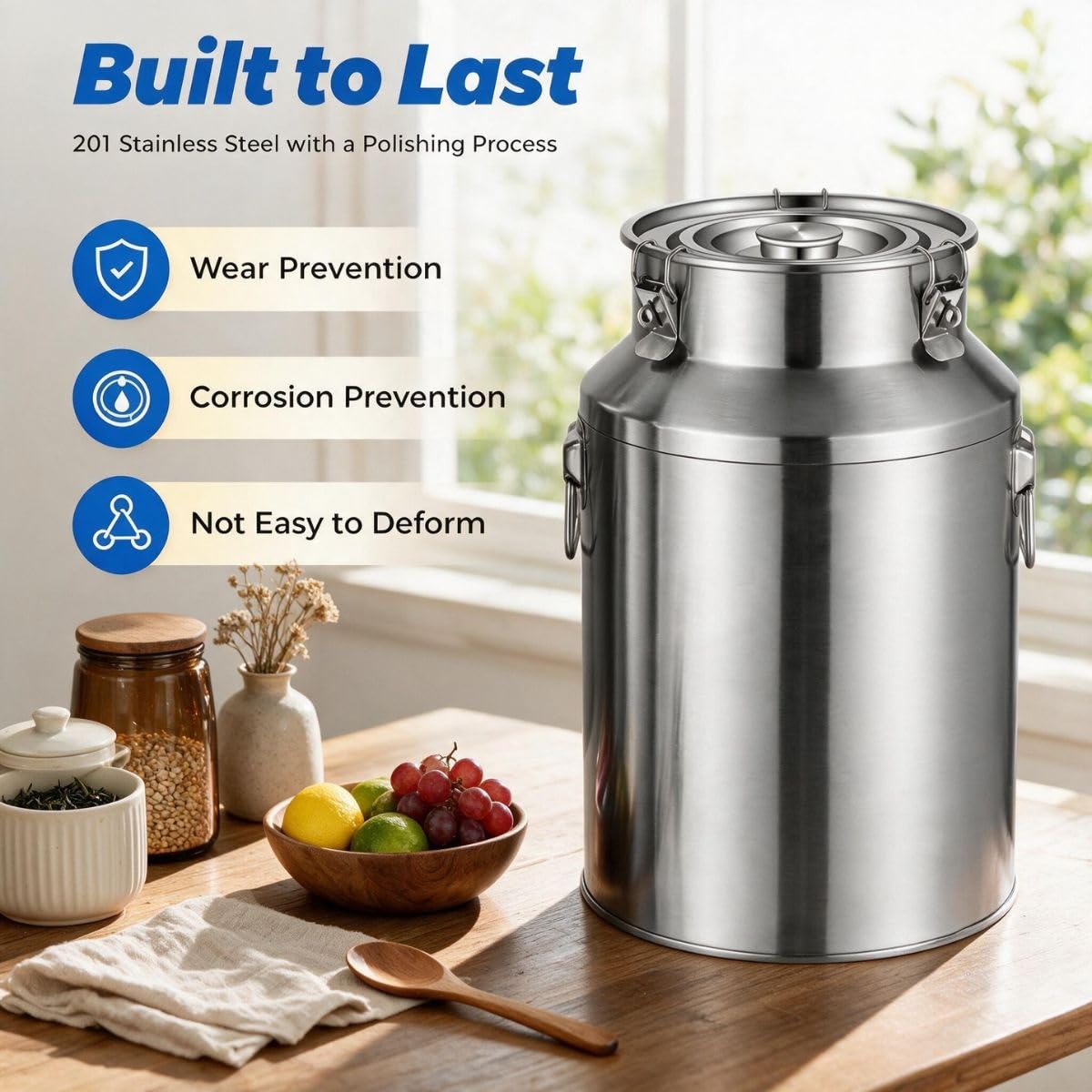 5L Lechera Acero Inoxidable 201 con Grifo Tapa Sellada Transporte Leche | Bidón de Leche 5-100L Acero Inoxidable Cubo para Vino Aceite Almacenar Líquidos Sólidos con Asa(No Spigot,24L)