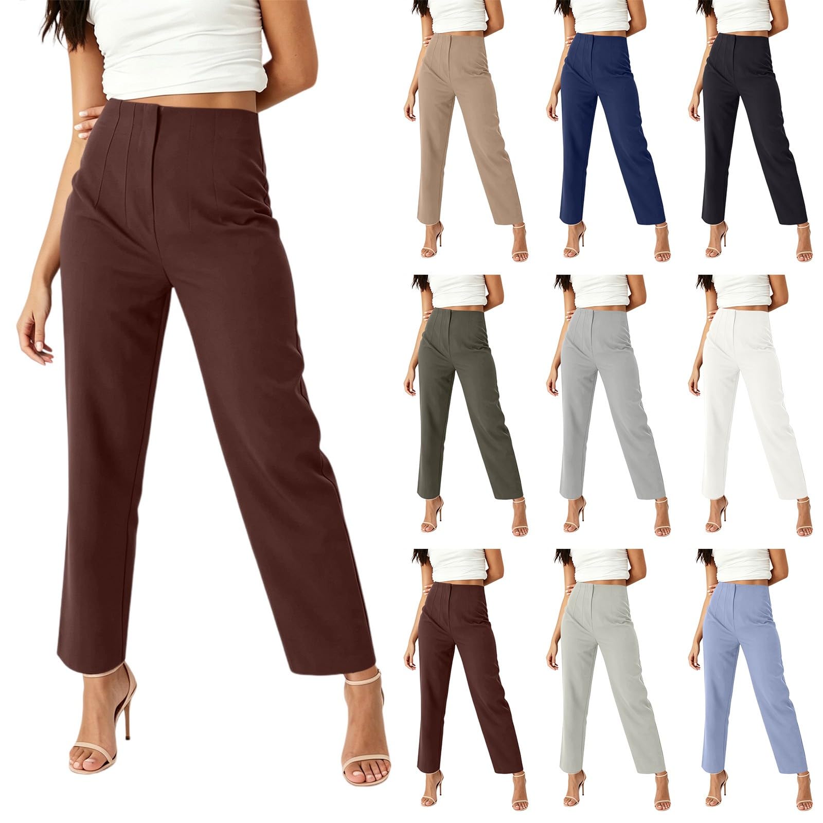 Pantaloni da donna eleganti, pantaloni chino a vita alta, gamba dritta