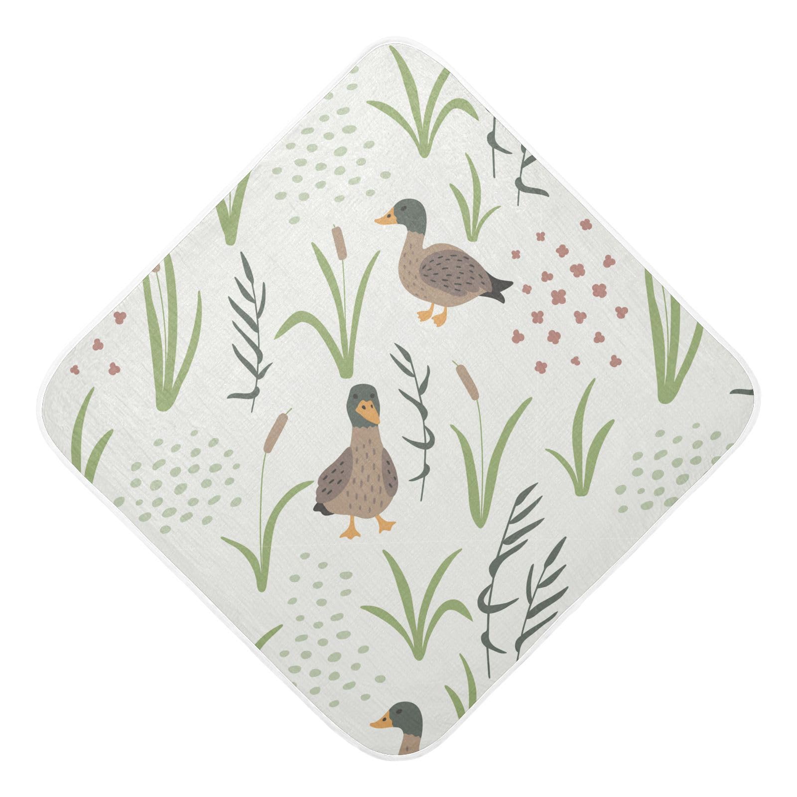 Pigsaly Mallard Ducks Hooded Baby Towel Green Grass Baby Bath Towel Unisex Toddlers Hooded Towels Cotton Boy Washcloths Girl Shower Towel for Infant Newborn 30 X 30 in