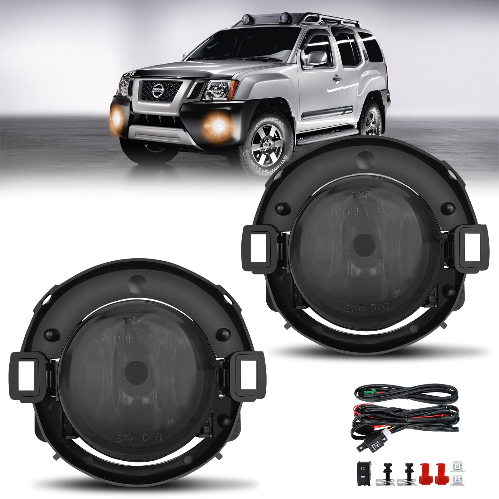 TangMiGe Fog Lights compatible with Nissan Xterra 2005-2015, Nissan Frontier 2010-2019, with Plastic Bumper Only, 1 Pair Fog Lamps, 26150EA025 NI2590102 (Smoke), T-FL-072