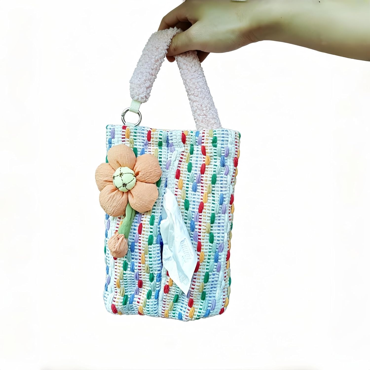 Car Tissue Box Tissue Holder for car Hanging Tissue Box Holder Tissue Holder Cute Applicable to the Rear Seats of Cars Home-Based Work, etc. (Orange Small Flower Style)