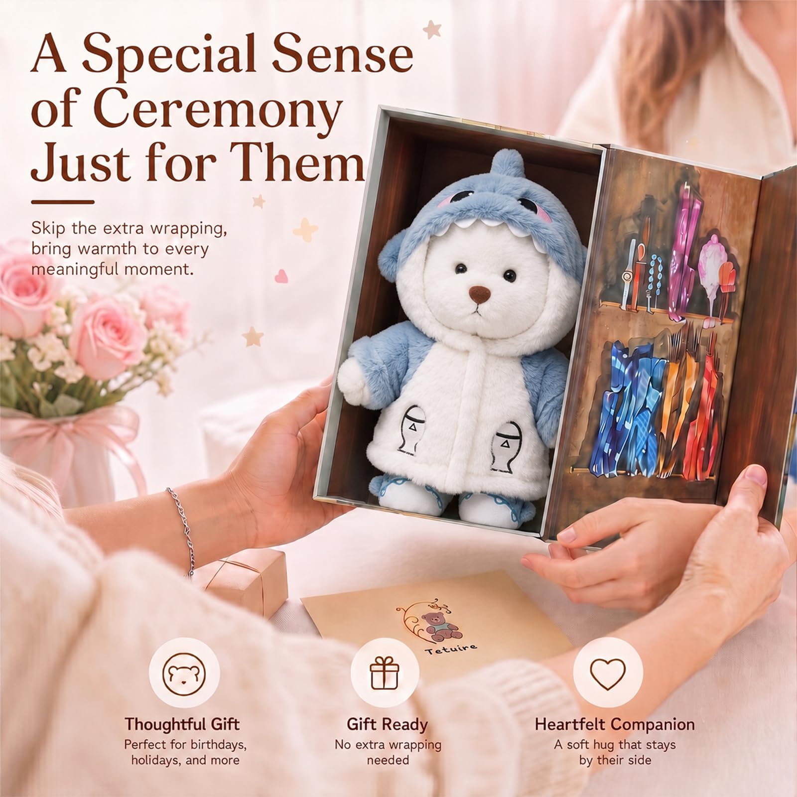 Teddy Angels Teddybär 30 cm mit einer Kleidung Stuff Tier Plüsch Geschenk für Kinder Mädchen Frauen Geburtstag (Weißer Haifischanzug)