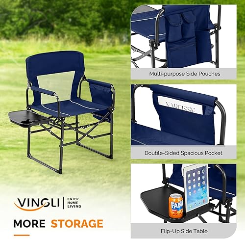 Miniatura 4 de VINGLI Sillas de campamento, silla de directores, silla de camping con mesa auxiliar y bolsa de transporte, sillas de campamento resistentes para