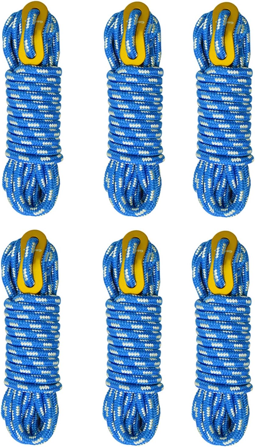 GEERTOP Durable Guy Line Tent Rope Camping Cord General Purpose Ropes High Tensile Strength with Aluminum Adjuster (6 Pack)