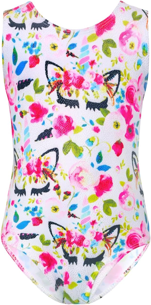 Toddler Girls Cute Gymnastics Skirted Leotards One-Piece Unicorn Floral Sparkly Dance Ballet Tutu Dress for Kids 2-9T
