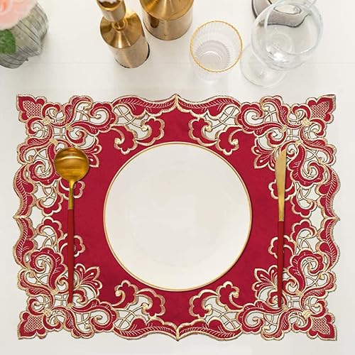 Miniatura 10 de Manteles individuales  Juego de 4 hechos a mano con bordado europeo para recepciones de boda, banquetes, fiestas, cocina, comedor, mesa auxiliar,