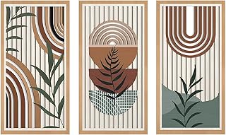 Yixuan 3 Pièces Sculpture Murale Bois Léger, Tableau Decoration Murale, Décor Boho Chic avec Motifs Feuille et Formes Géométriques, Art Mural Abstrait Moderne pour Salon, Chambre, Entrée, Galerie