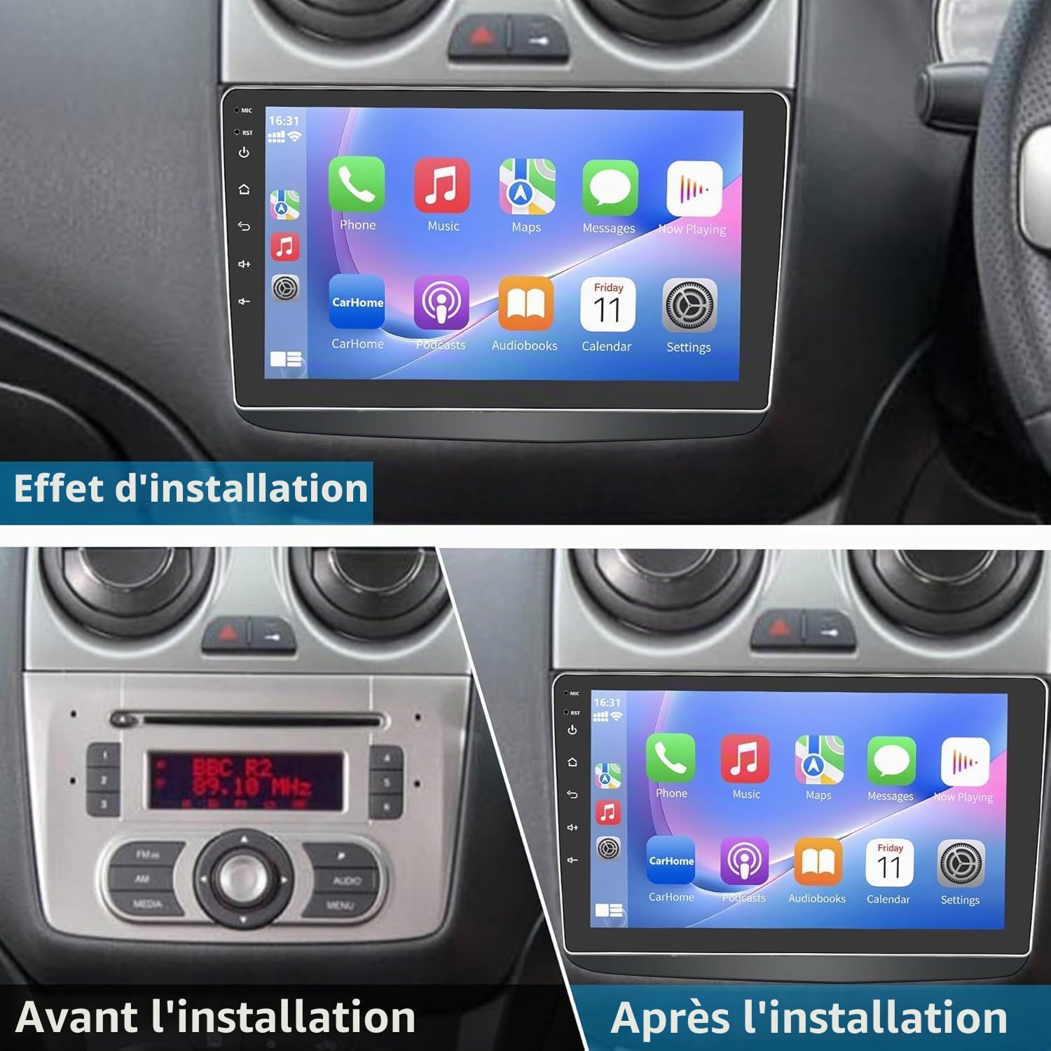 Autoradio 2 DIN per Alfa Romeo Mito 2008-2019 Wireless Apple Carplay Android Auto Touchscreen da 9" Con navigatore/telecamera posteriore/Bluetooth/WiFi/Miror Link/Mic/FM/SWC