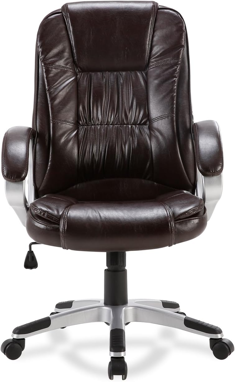 BELLEZE High-Back PU Leather Executive Office Ergonomic Computer Desk Chair with Padded Arms Chrome Silver, Adjustable Height & 360 Swivel - Stella (Mocha)