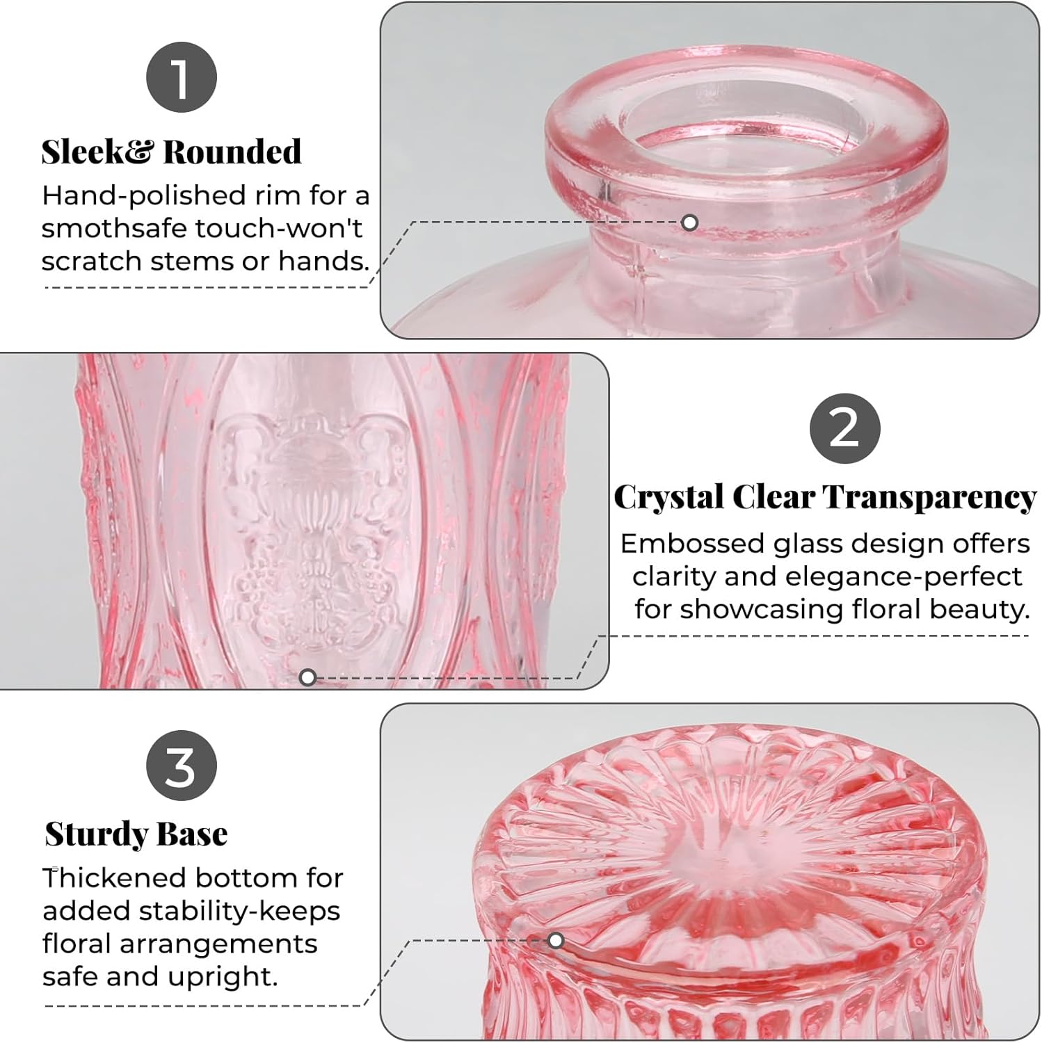 BEAHOT 24 Pack Pink Bud Vases in Bulk,Mini Glass Vintage Vases for Centerpieces,Wedding Decor, Small Flower Vases for Party & Home Decaration,Mother's Day (Pink) - Image 5